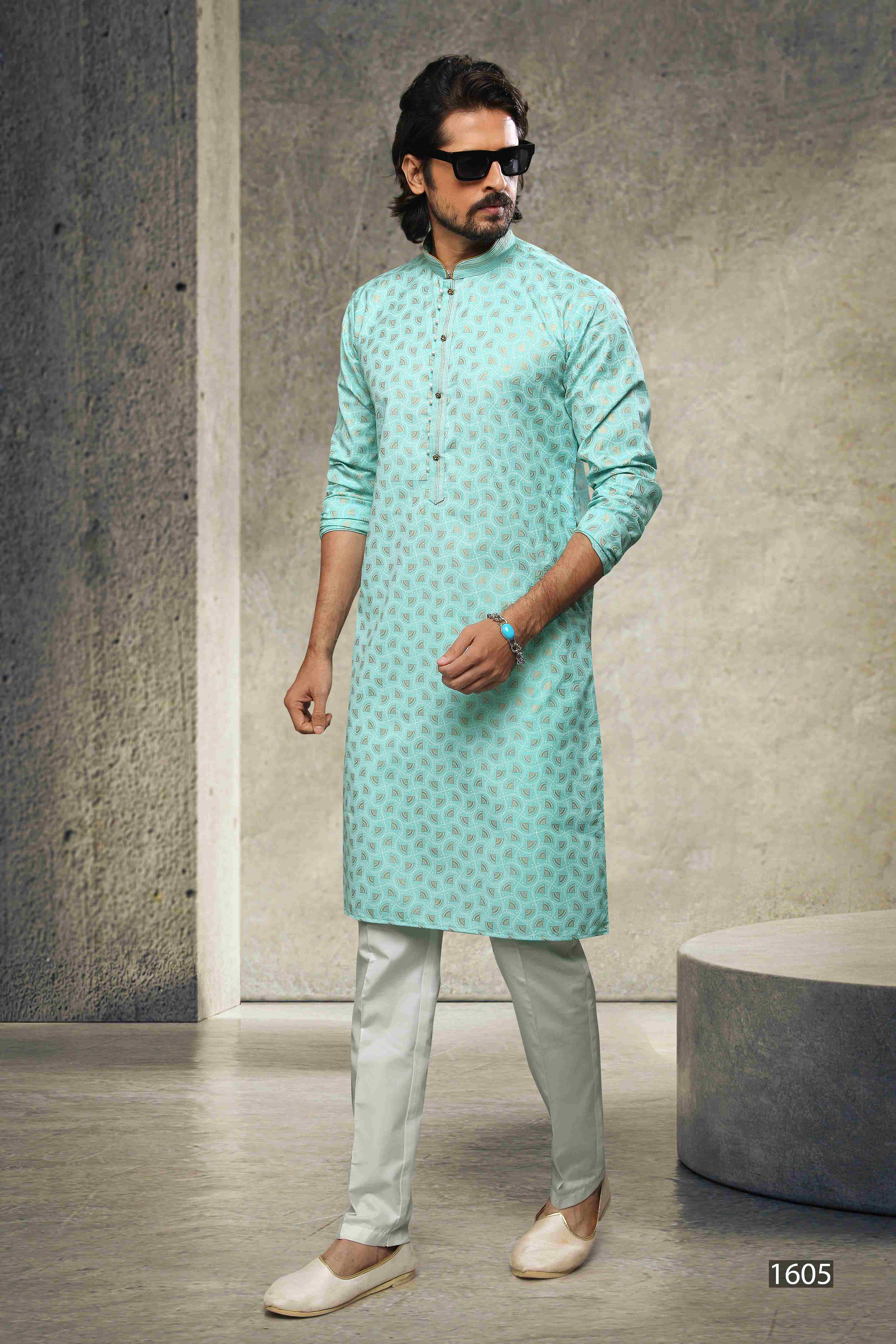 Raivat Ethnic Cotton Printed Work Kurta Pajama In Sea Green Colour - Image 4