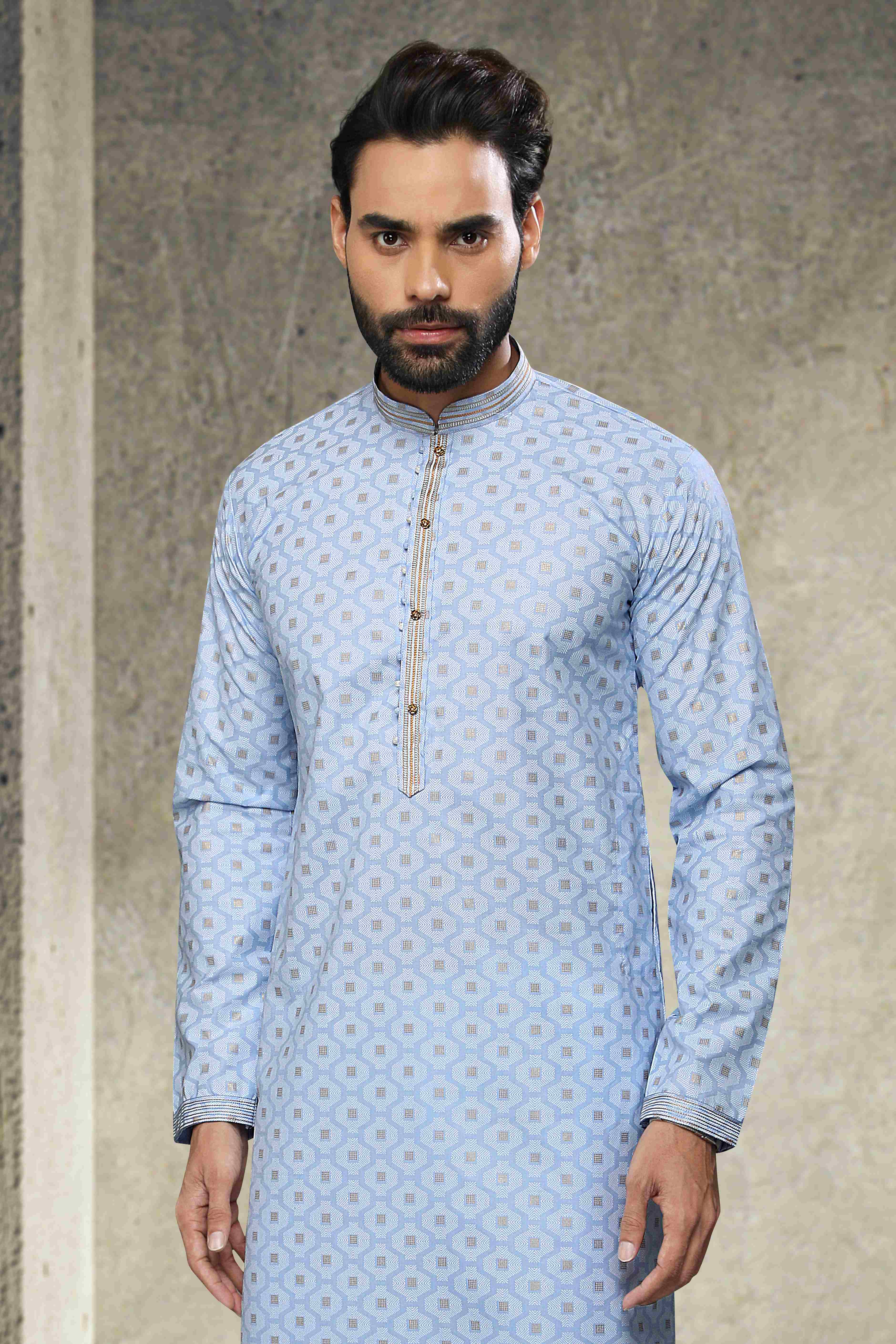 Raivat Ethnic Cotton Printed Work Kurta Pajama In Sky Blue Colour - Image 2