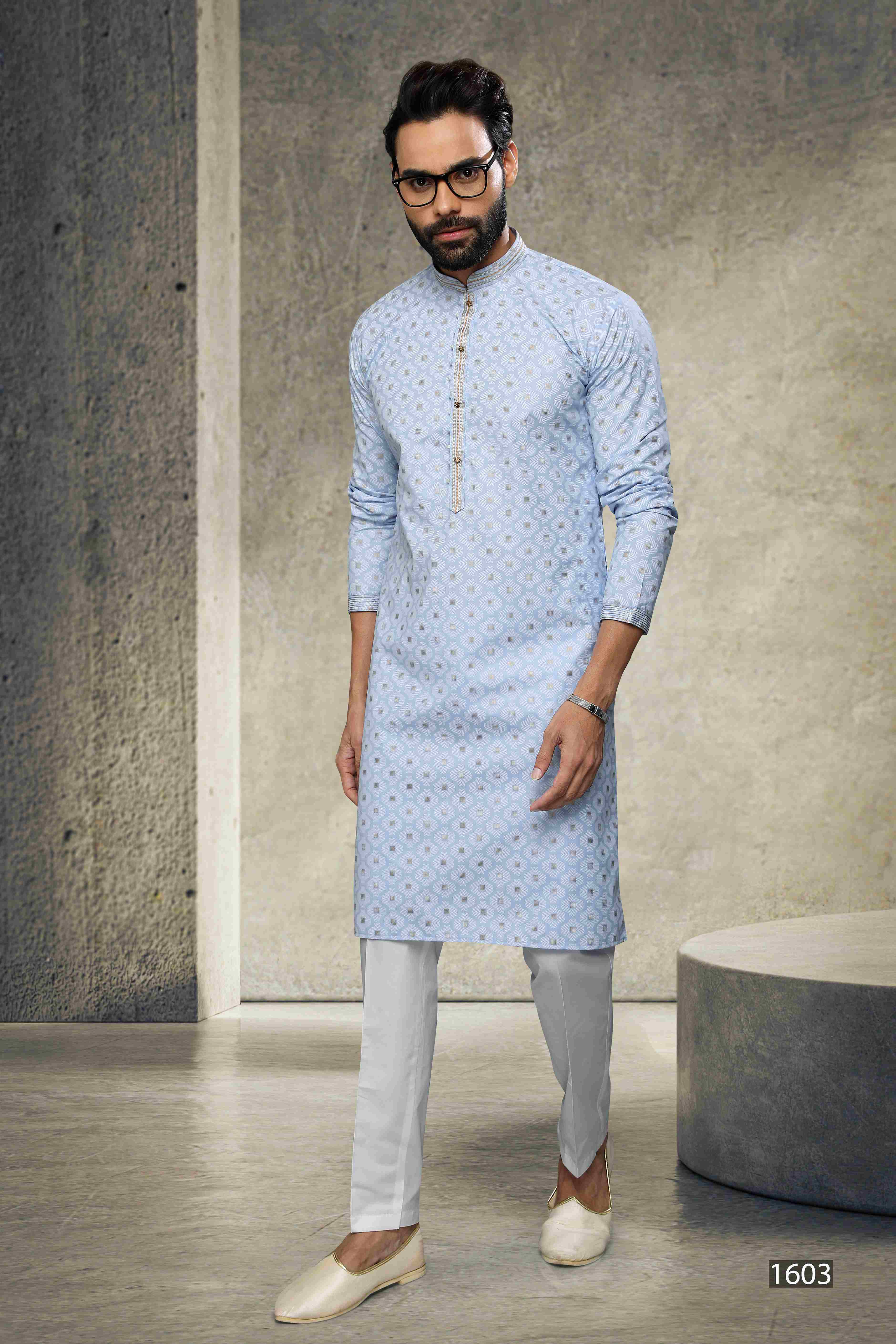 Raivat Ethnic Cotton Printed Work Kurta Pajama In Sky Blue Colour - Image 4