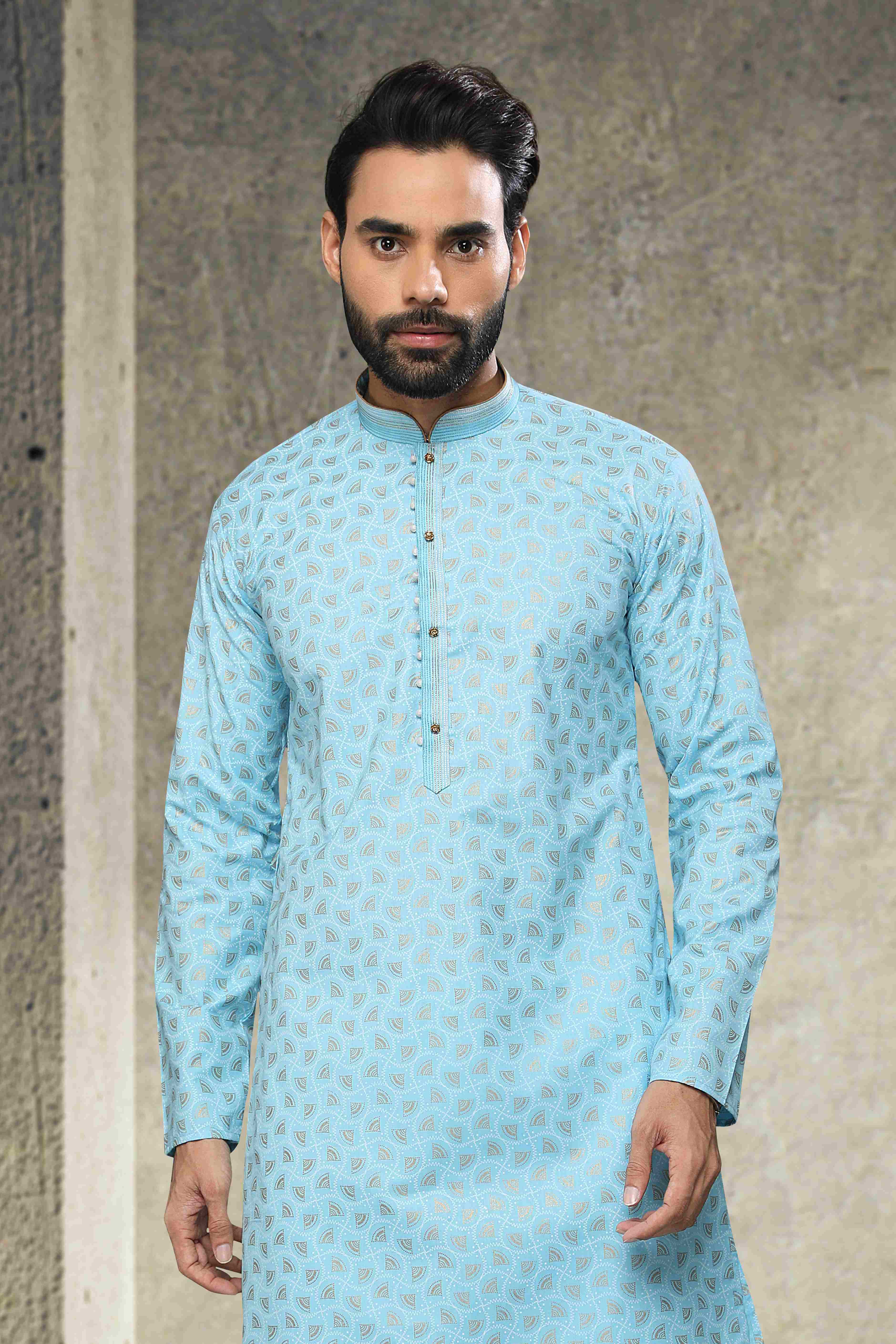 Raivat Ethnic Cotton Printed Work Kurta Pajama In Sky Blue Colour - Image 2