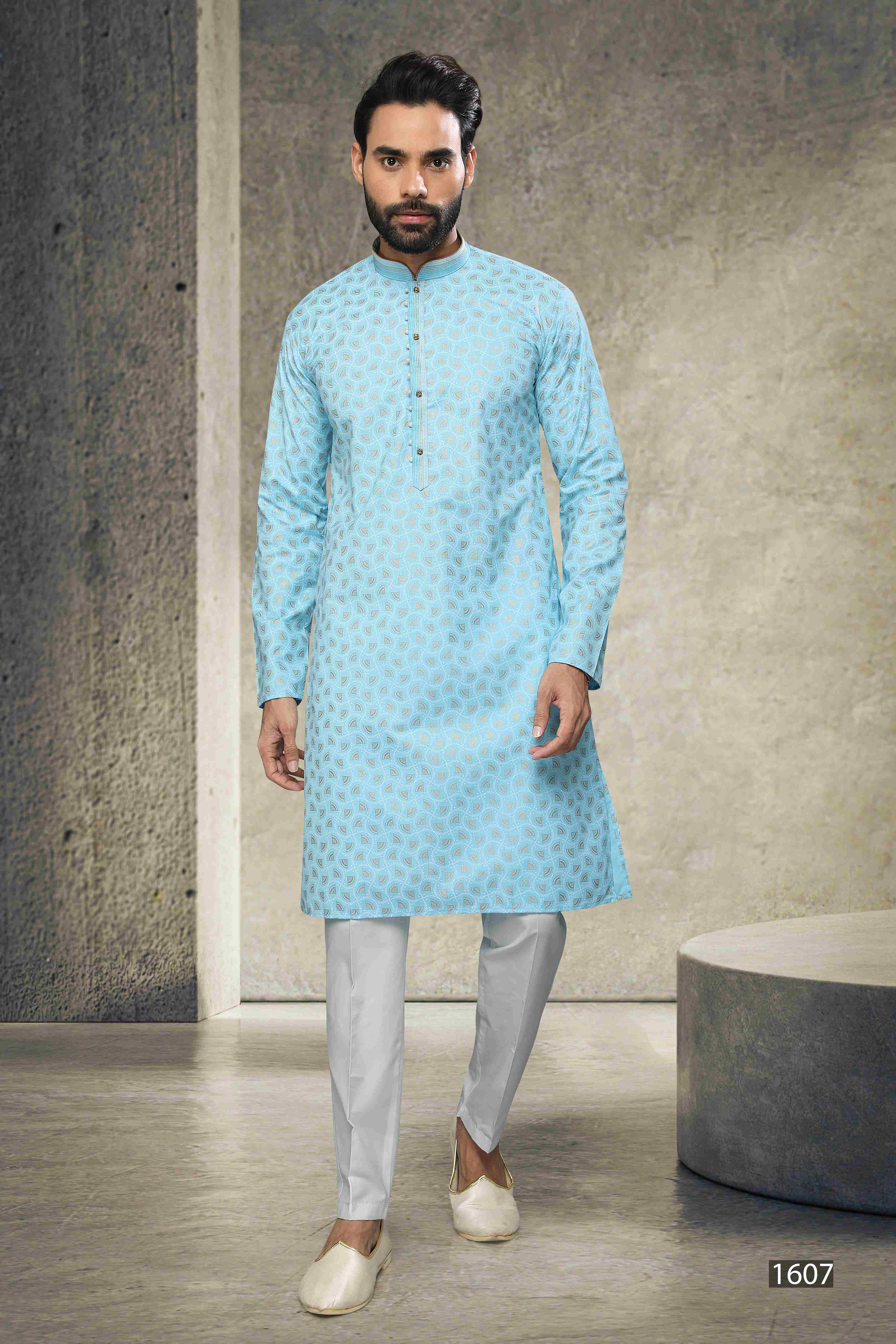 Raivat Ethnic Cotton Printed Work Kurta Pajama In Sky Blue Colour - Image 4