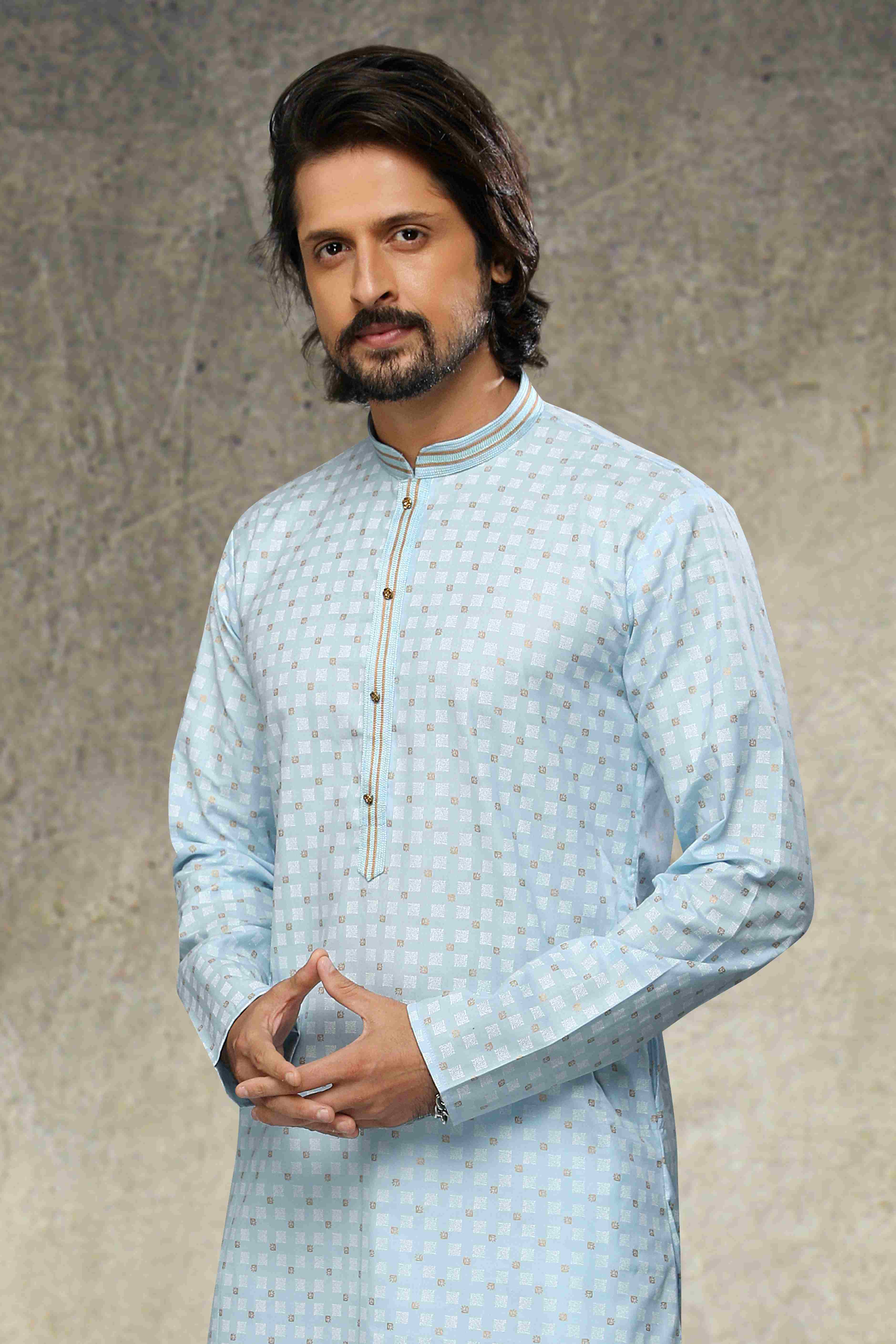 Raivat Ethnic Cotton Printed Work Kurta Pajama In Sky Blue Colour - Image 2