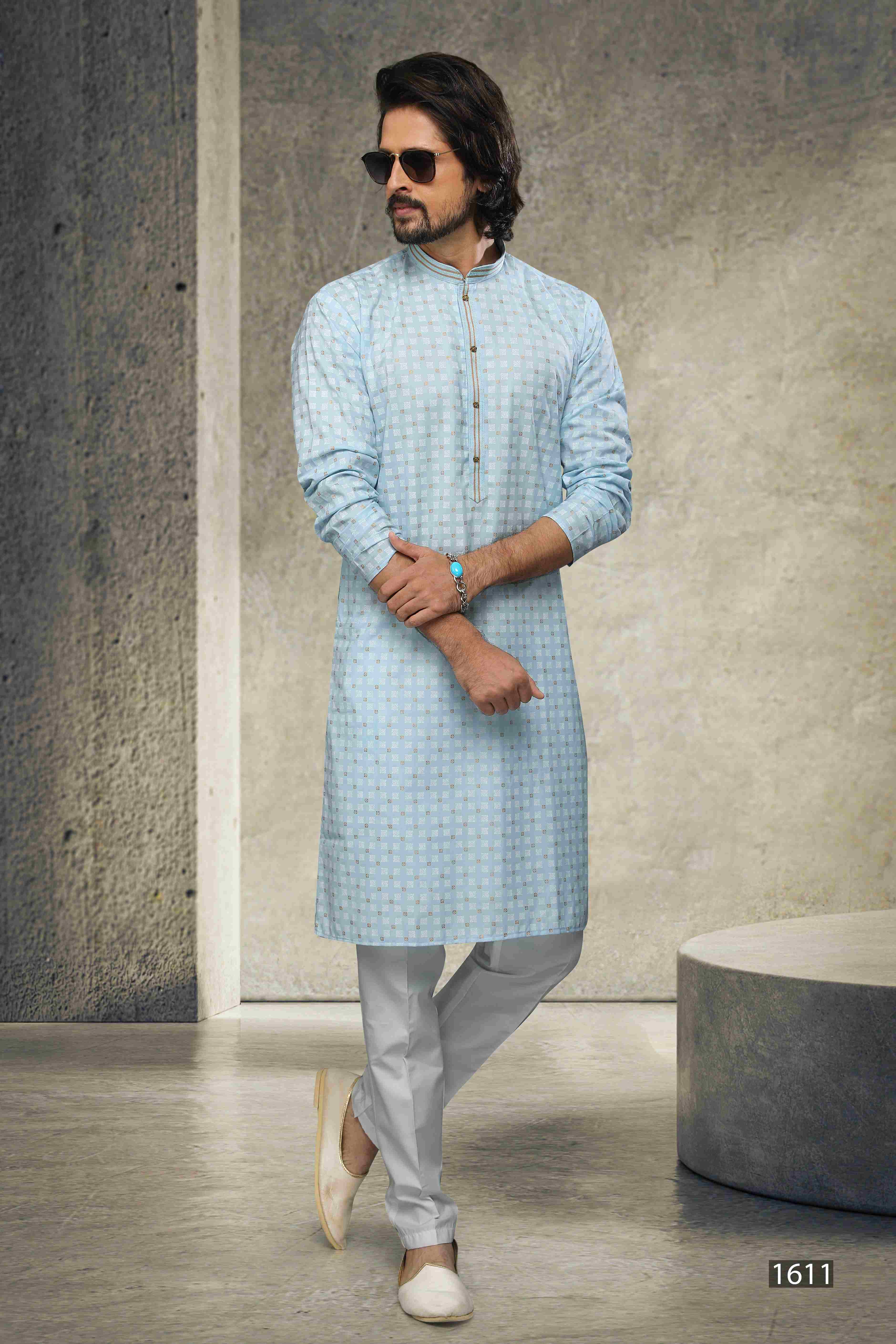 Raivat Ethnic Cotton Printed Work Kurta Pajama In Sky Blue Colour - Image 4