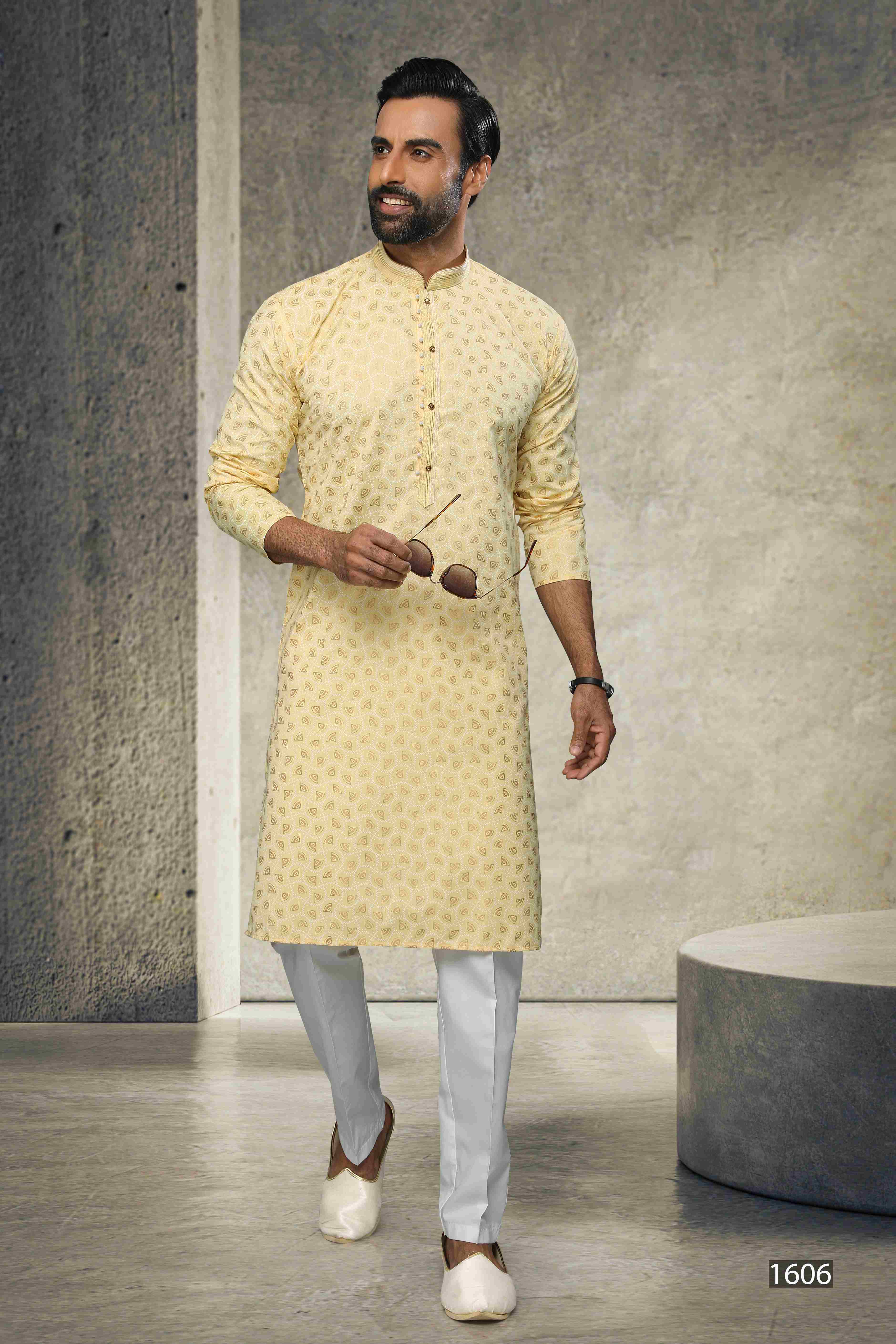 Raivat Ethnic Cotton Printed Work Kurta Pajama In Yellow Colour - Image 4