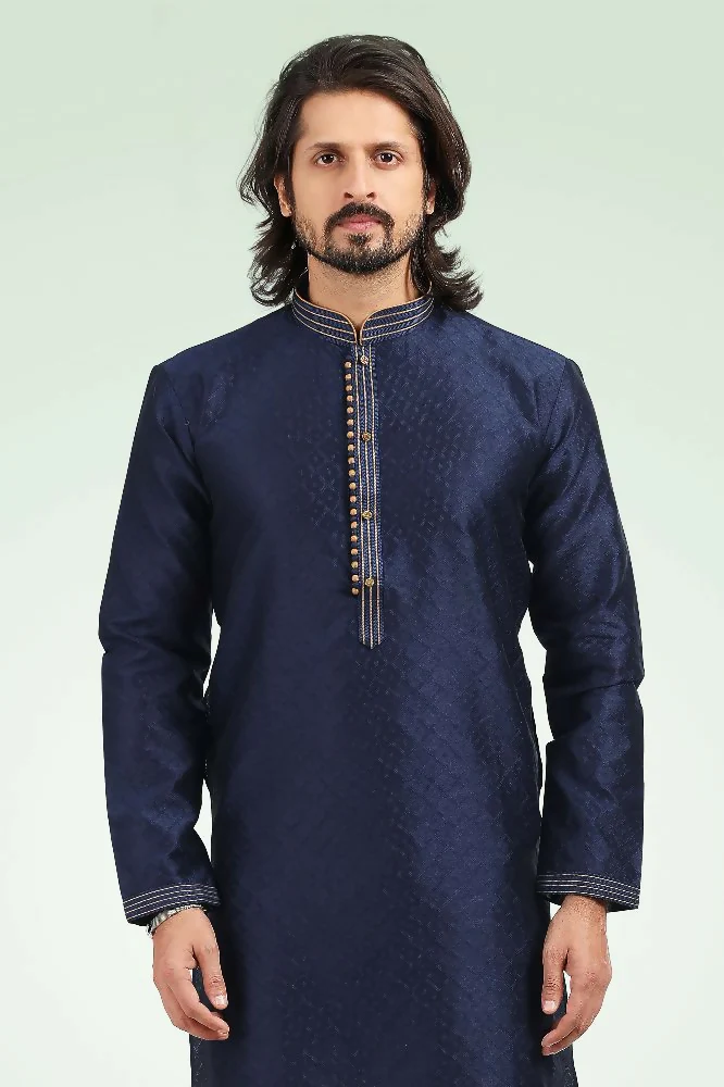 Raivat Ethnic Jacquard Banarasi Silk Pintux Work Kurta Pajama In Blue Colour - Image 2