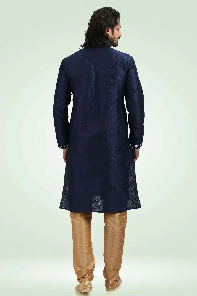 Raivat Ethnic Jacquard Banarasi Silk Pintux Work Kurta Pajama In Blue Colour - Image 4