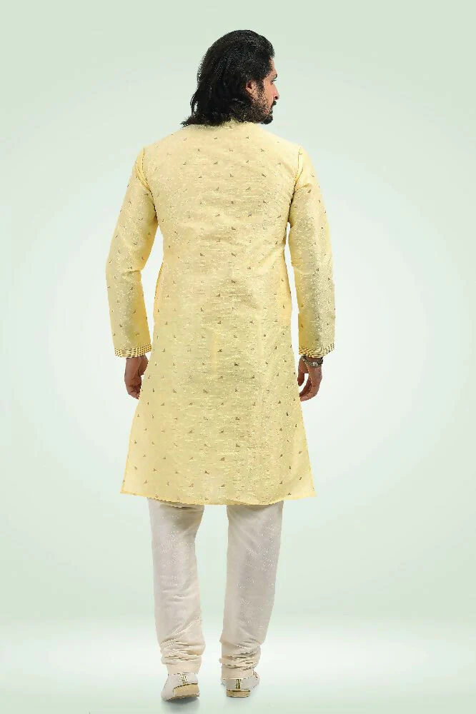 Raivat Ethnic Jacquard Banarasi Silk Pintux Work Kurta Pajama In Yellow Colour - Image 4