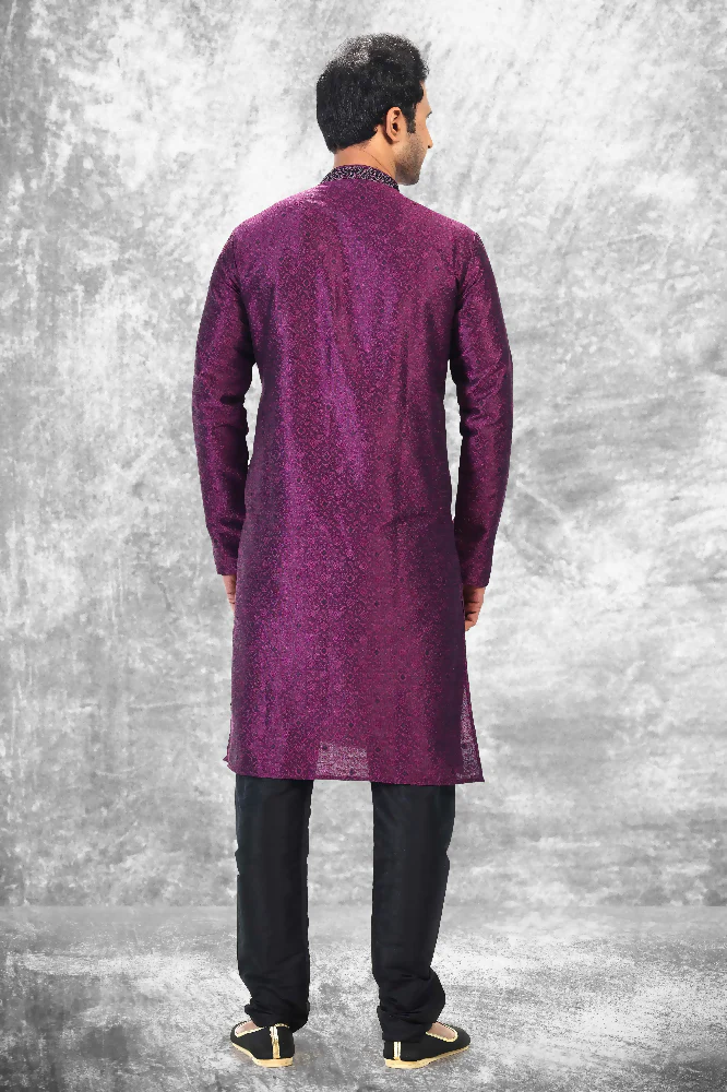 Raivat Ethnic Jacquard Silk Brocade Thread Work Kurta Pajama In Purple Colour - Image 4
