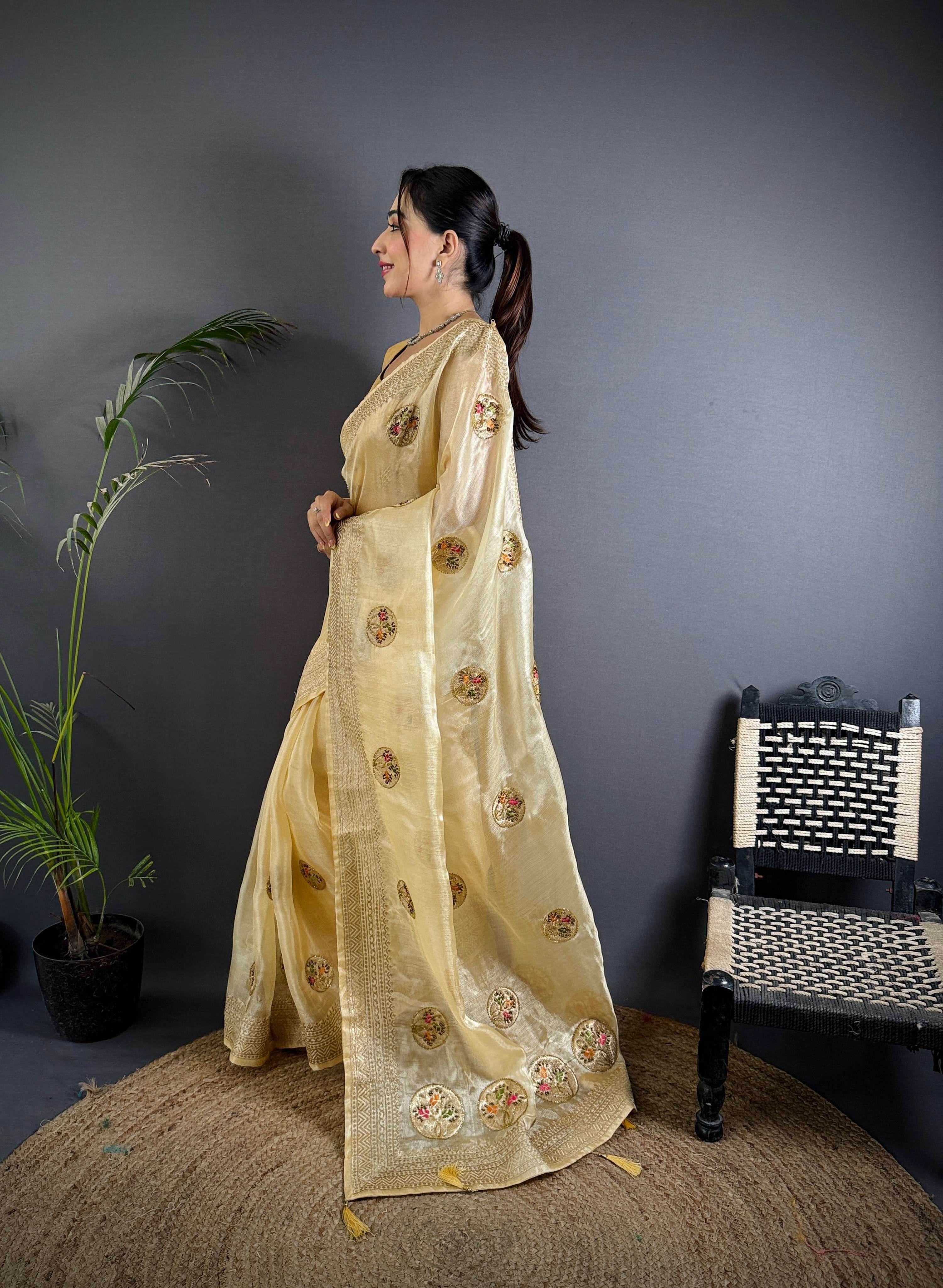 Sonakshi Women'S Chandan Pure Organza Silk With Attractive Embroidery Work Traditional Saree With Blouse - Image 2