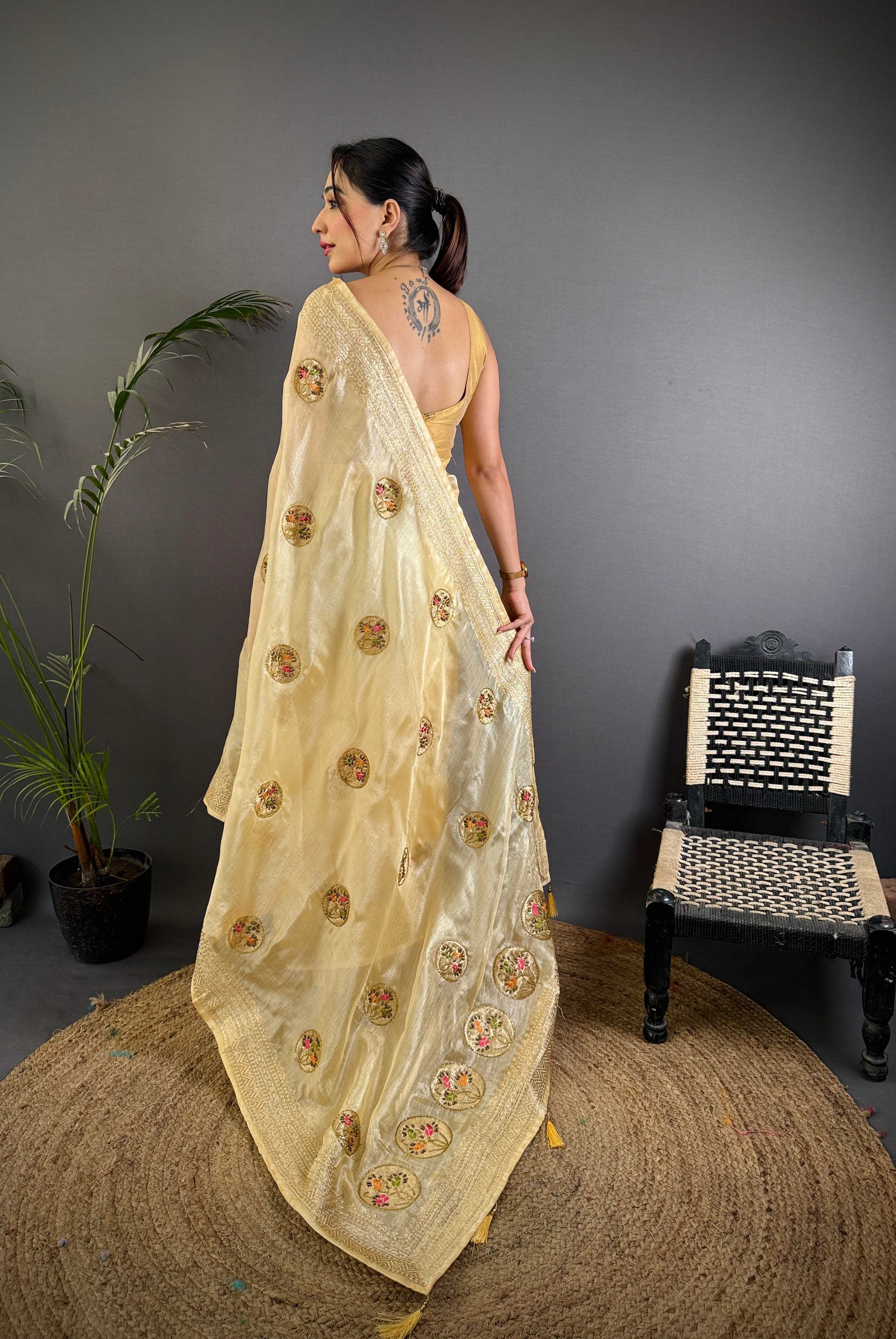 Sonakshi Women'S Chandan Pure Organza Silk With Attractive Embroidery Work Traditional Saree With Blouse - Image 4