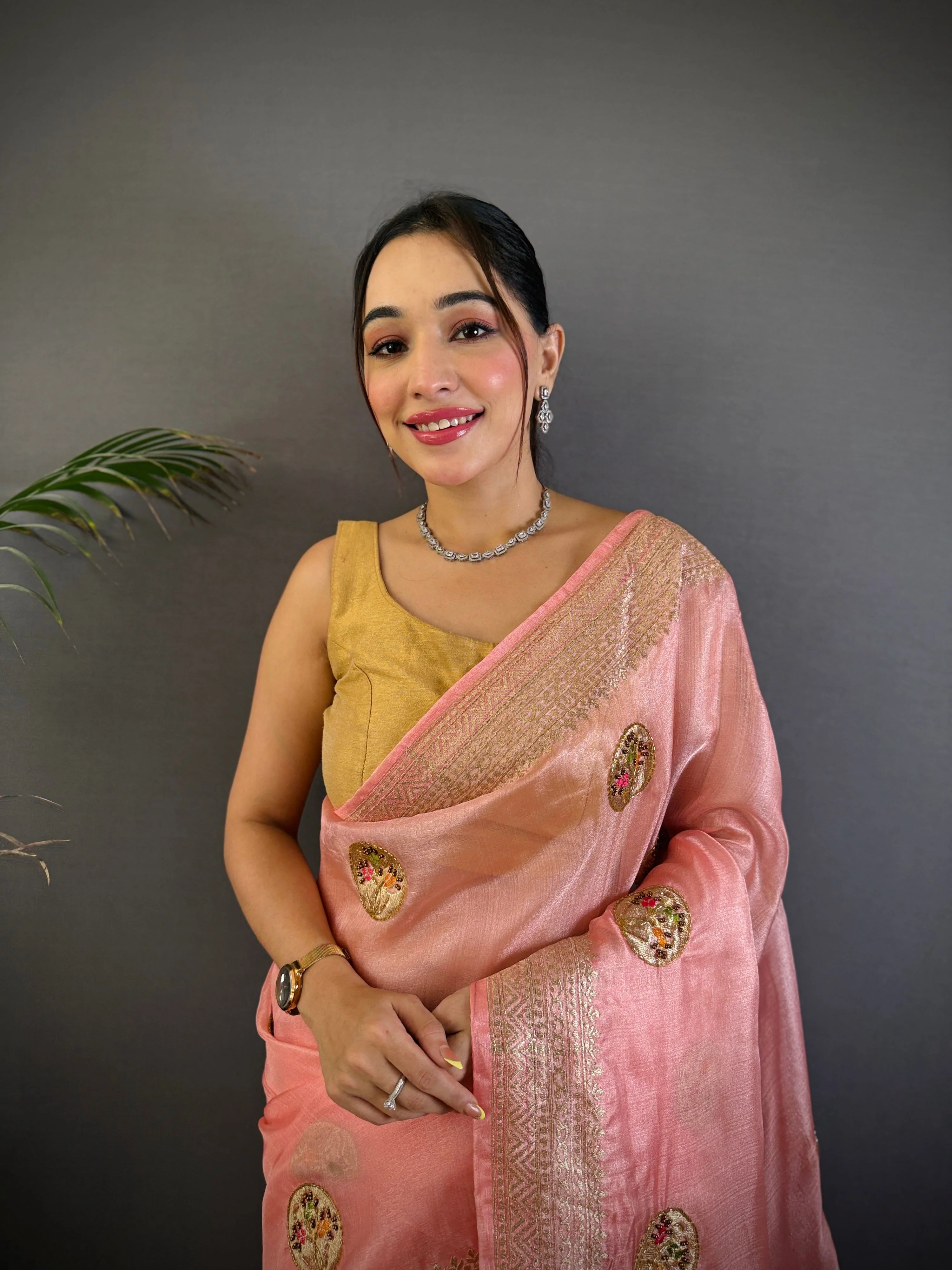 Sonakshi Women'S Gajri Pure Organza Silk With Attractive Embroidery Work Traditional Saree With Blouse - Image 3