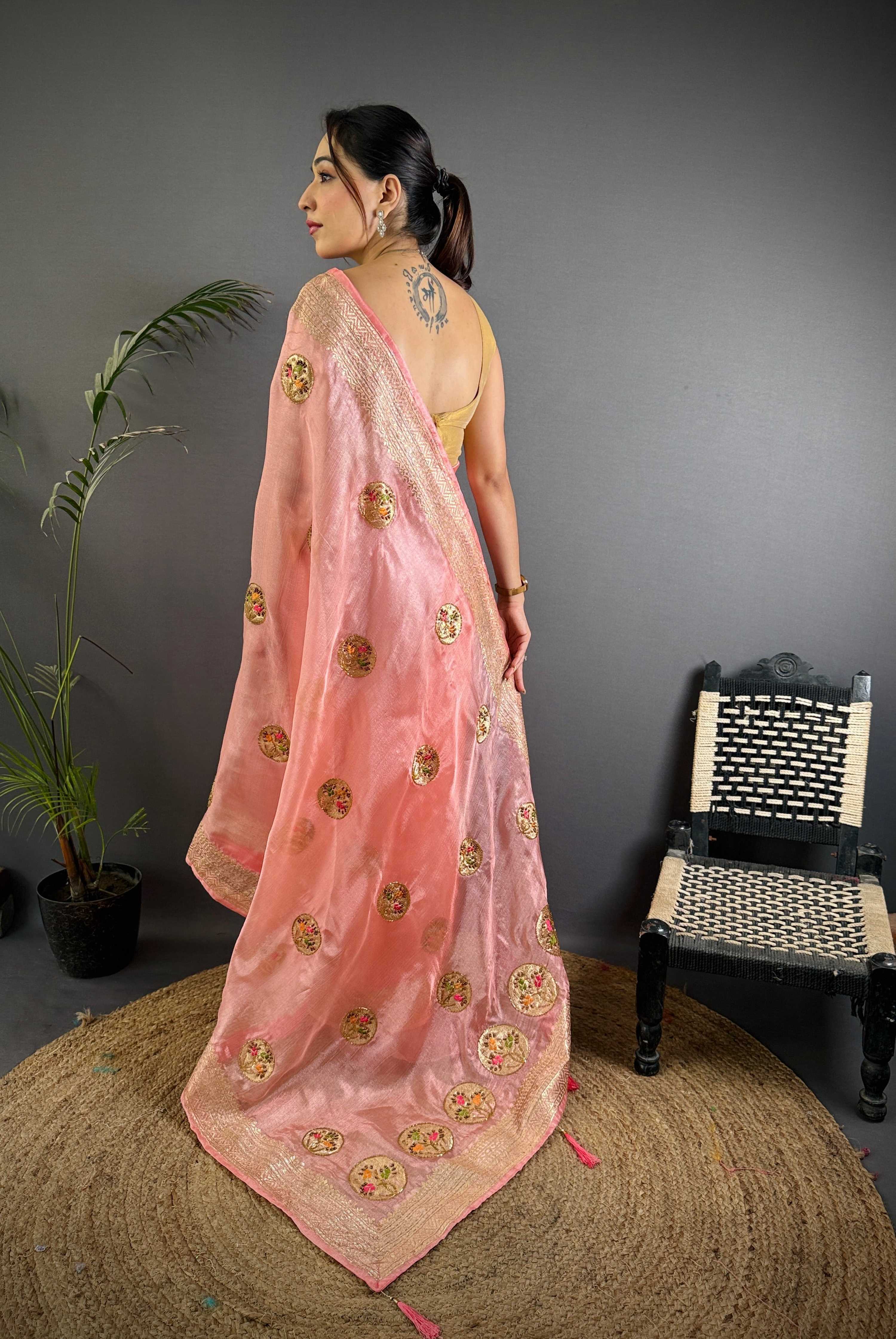 Sonakshi Women'S Gajri Pure Organza Silk With Attractive Embroidery Work Traditional Saree With Blouse - Image 4