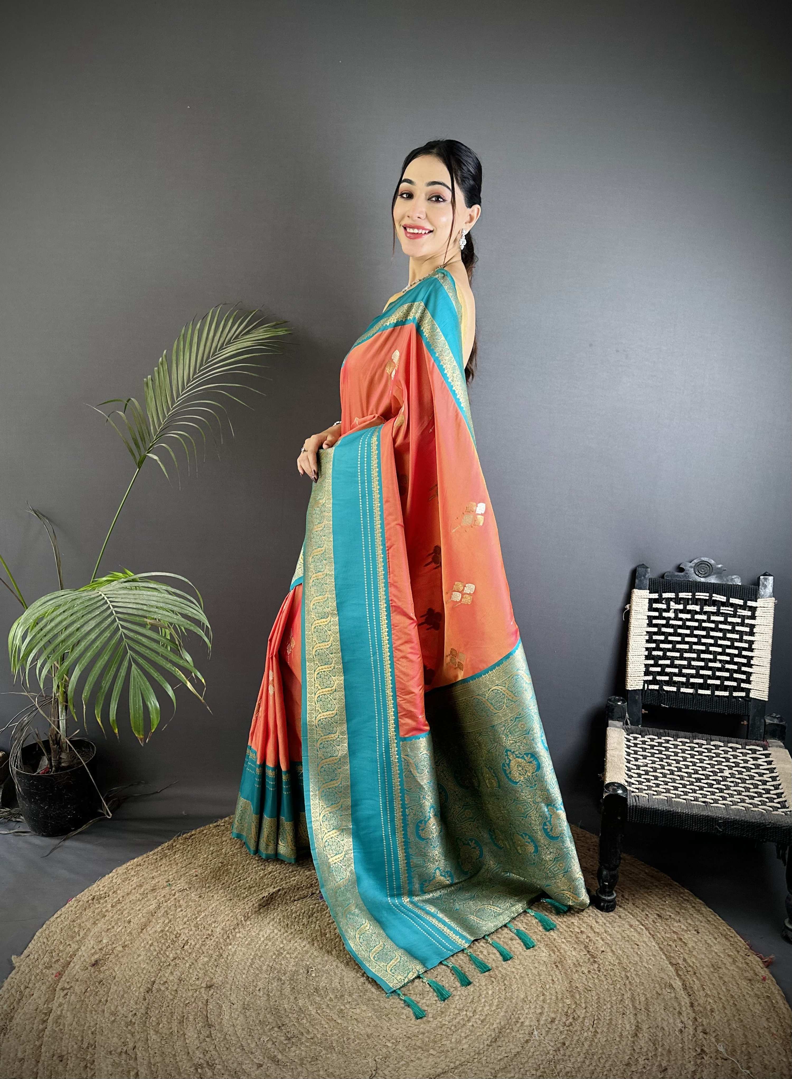 Sonakshi Women'S Peach Premium Soft Silk Zari Woven Traditional Saree With Blouse - Image 2
