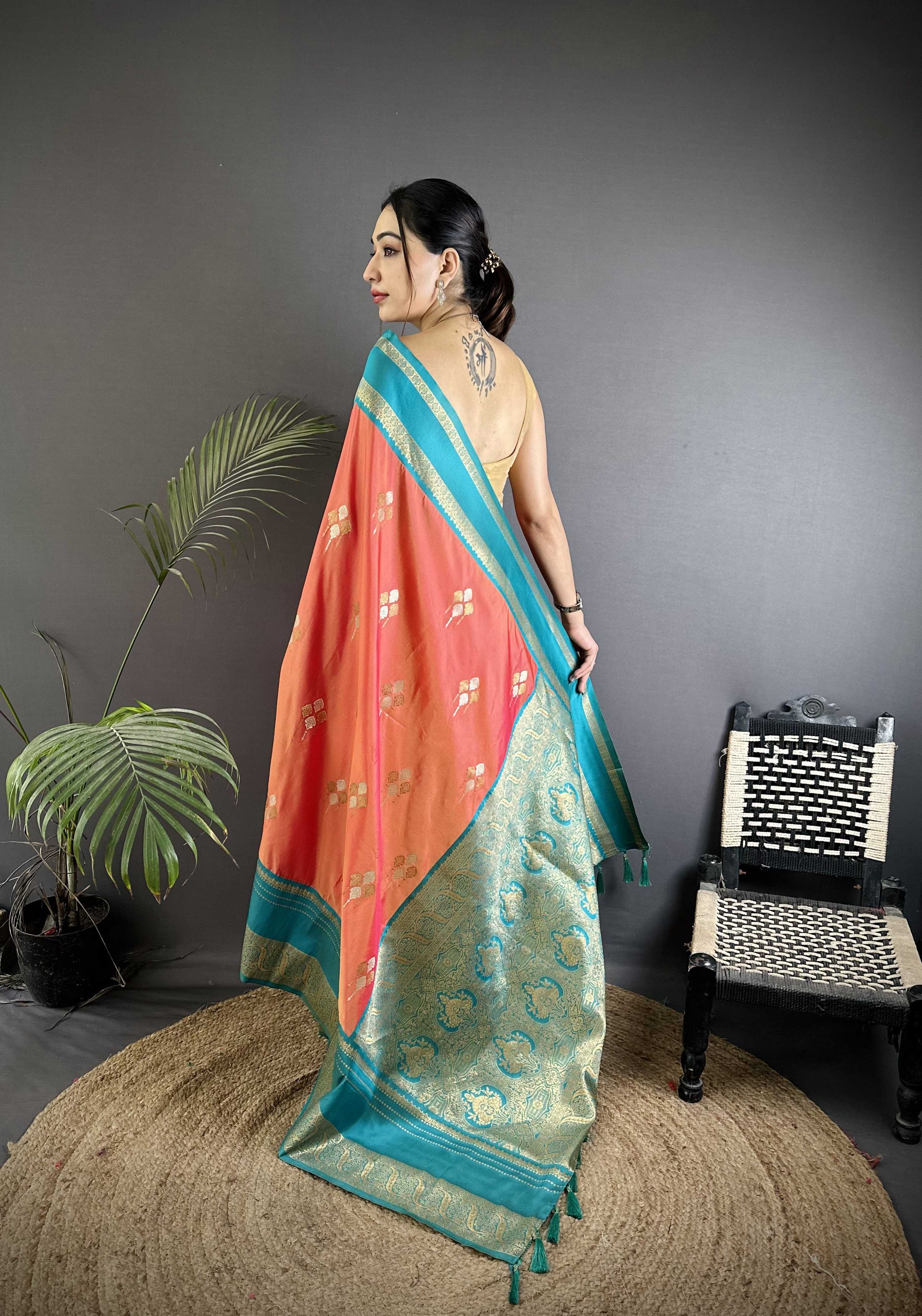 Sonakshi Women'S Peach Premium Soft Silk Zari Woven Traditional Saree With Blouse - Image 4