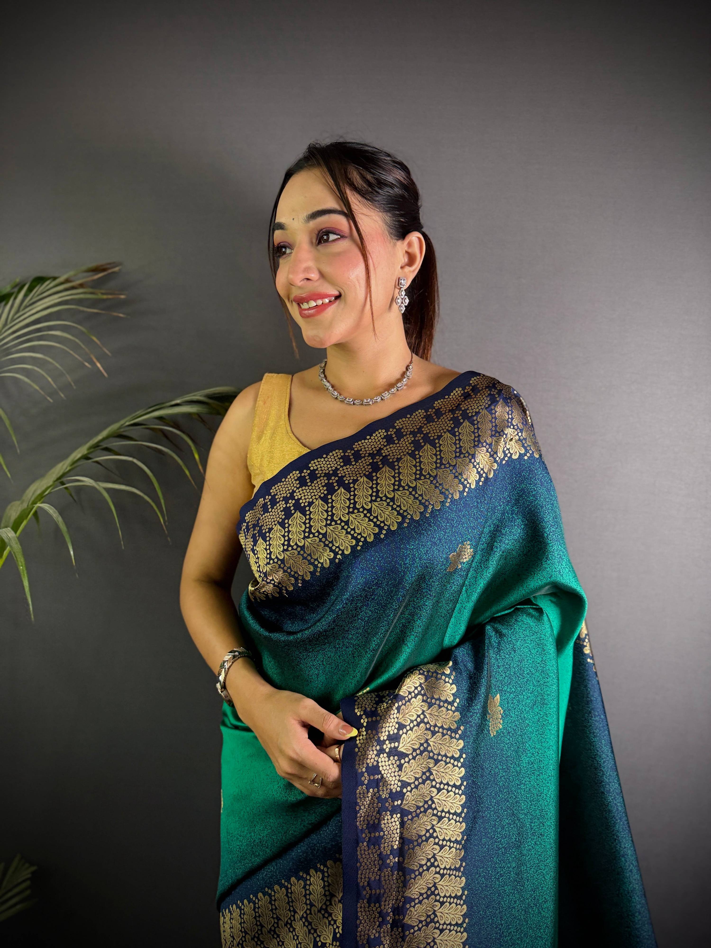 Sonakshi Women'S Teal Ikkat Silk Zari Woven Traditional Saree With Blouse - Image 4
