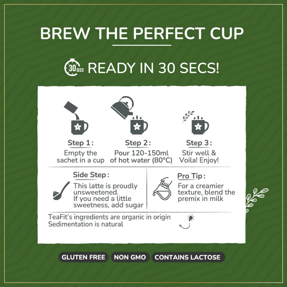 TeaFit Ceremonial No Sugar Instant Matcha Latte Premix - Image 4