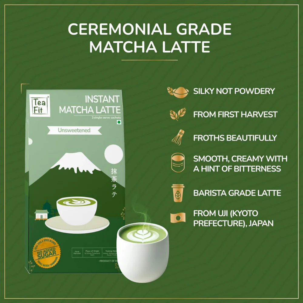 TeaFit Ceremonial No Sugar Instant Matcha Latte Premix - Image 5