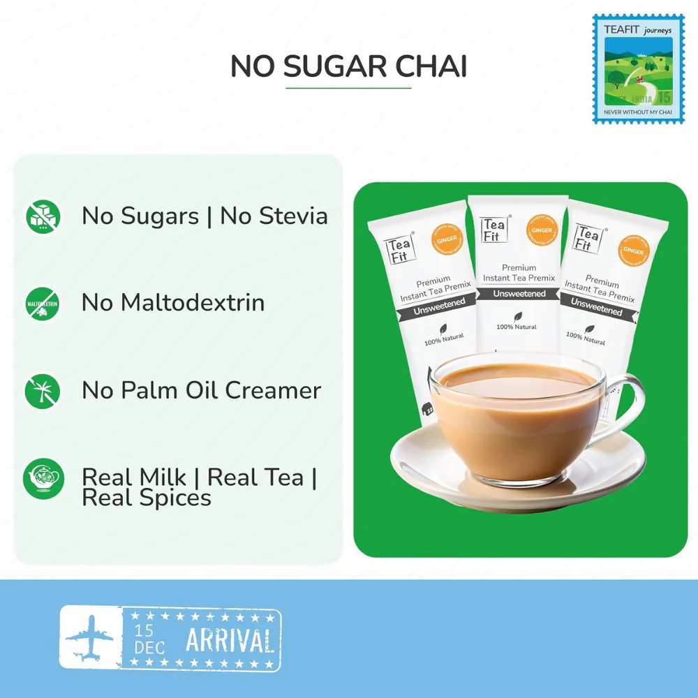TeaFit No Sugar Instant Ginger Tea Premix - Travel Pack - Image 4