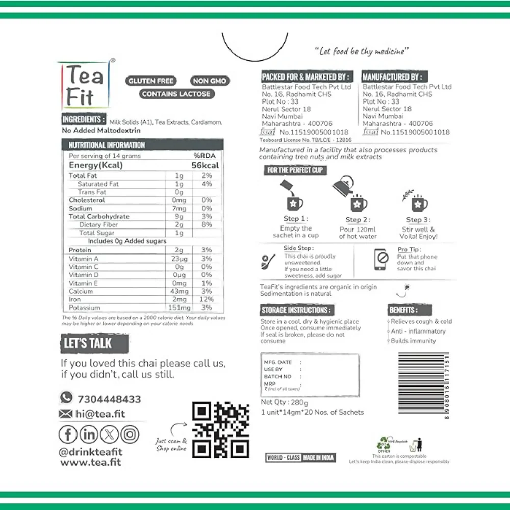 TeaFit Premium NO SUGAR Instant Cardamom Tea Premix - Image 7