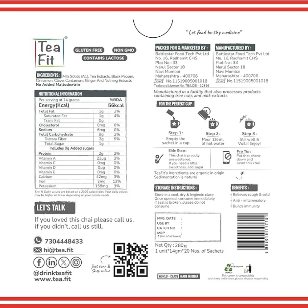 TeaFit Premium NO SUGAR Instant Masala Tea Premix - Image 7