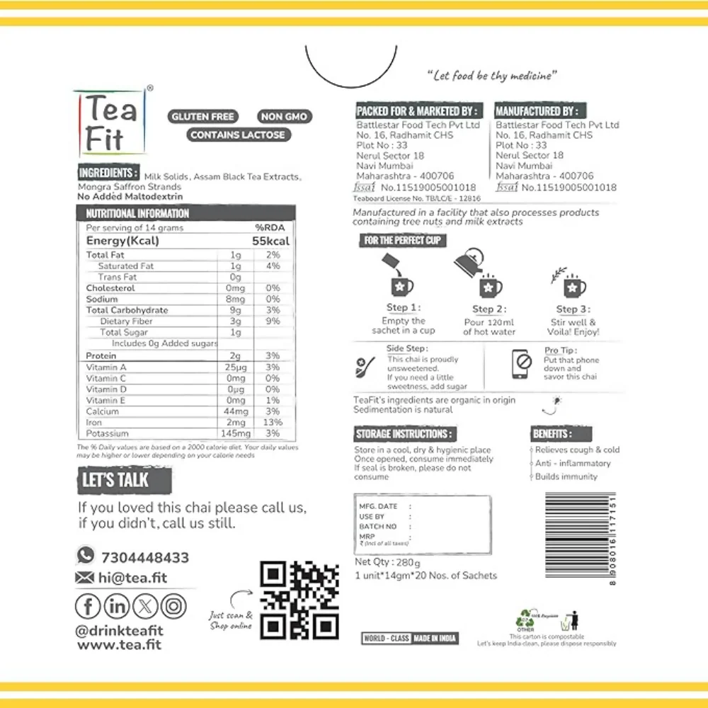 TeaFit Premium NO SUGAR Instant Saffron Tea Premix - Image 8