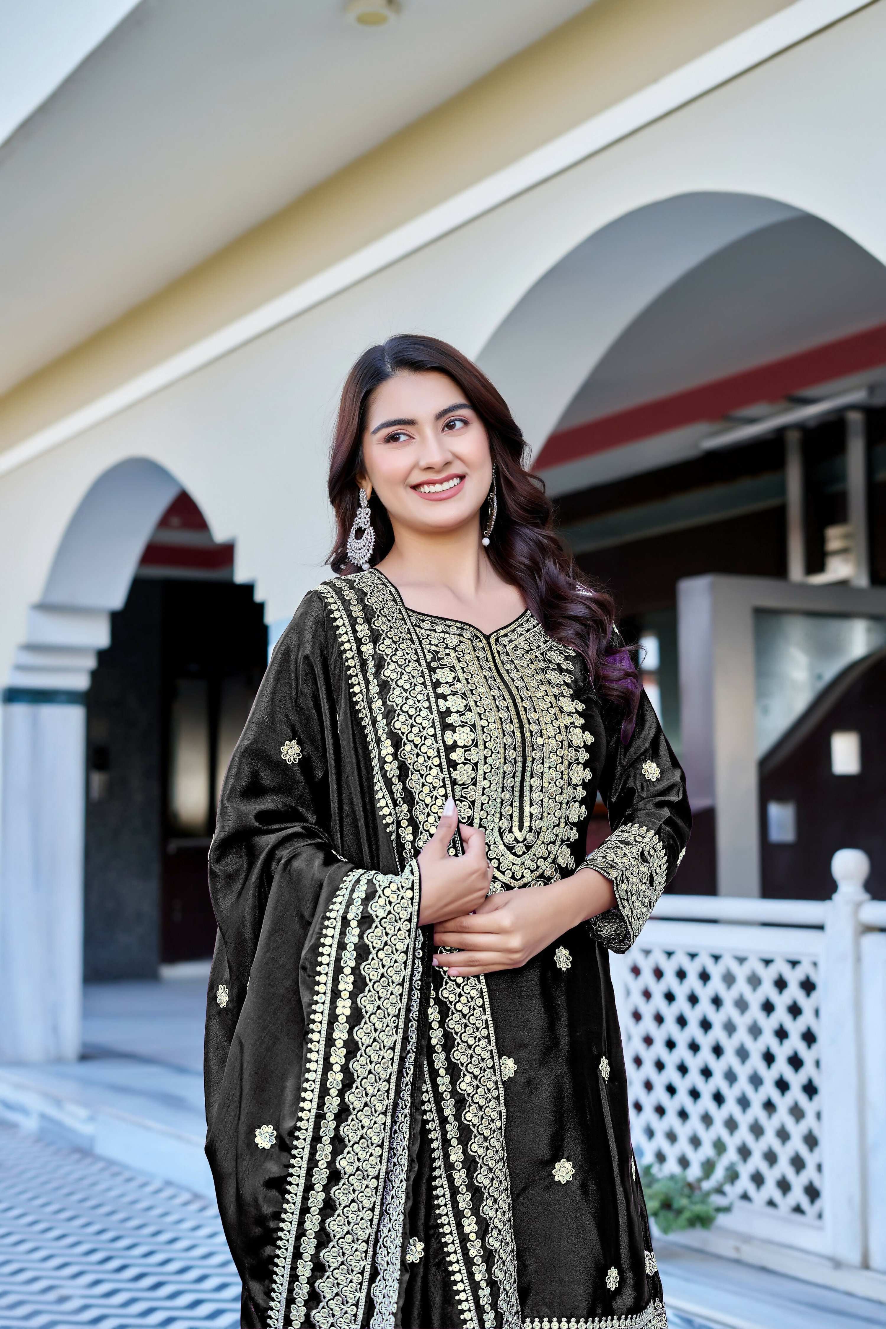Teeya Creation Black Color Chinon Silk Heavy Embroidery Work Wedding Wear Sharara - Image 5