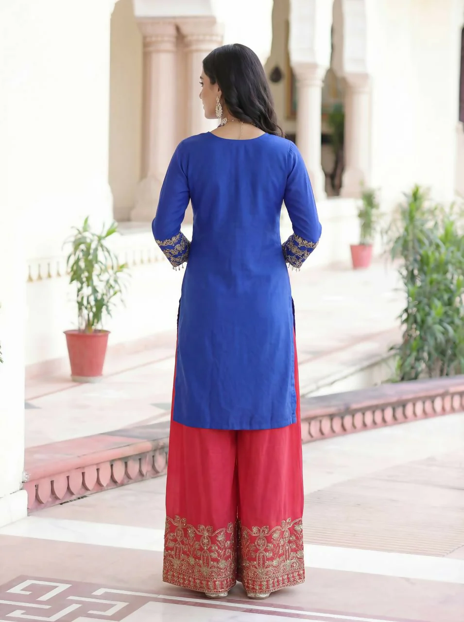 Teeya Creation Blue Chinon Silk Designer Wedding Wear Embroidery Work Palazzo - Image 4