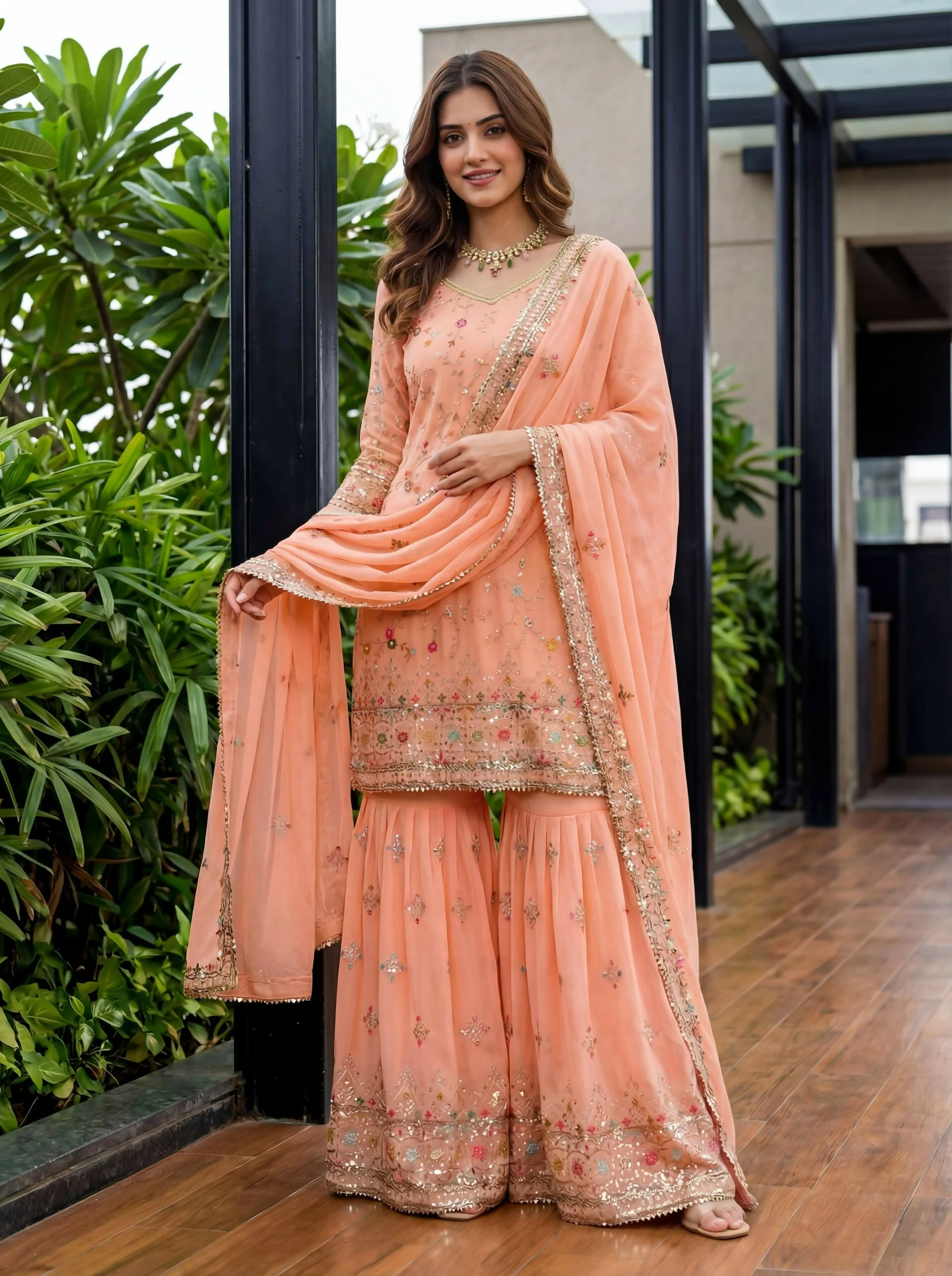 Teeya Creation Fenta Faux Georgette Multi Thread Work Wedding Wear Sharara Set