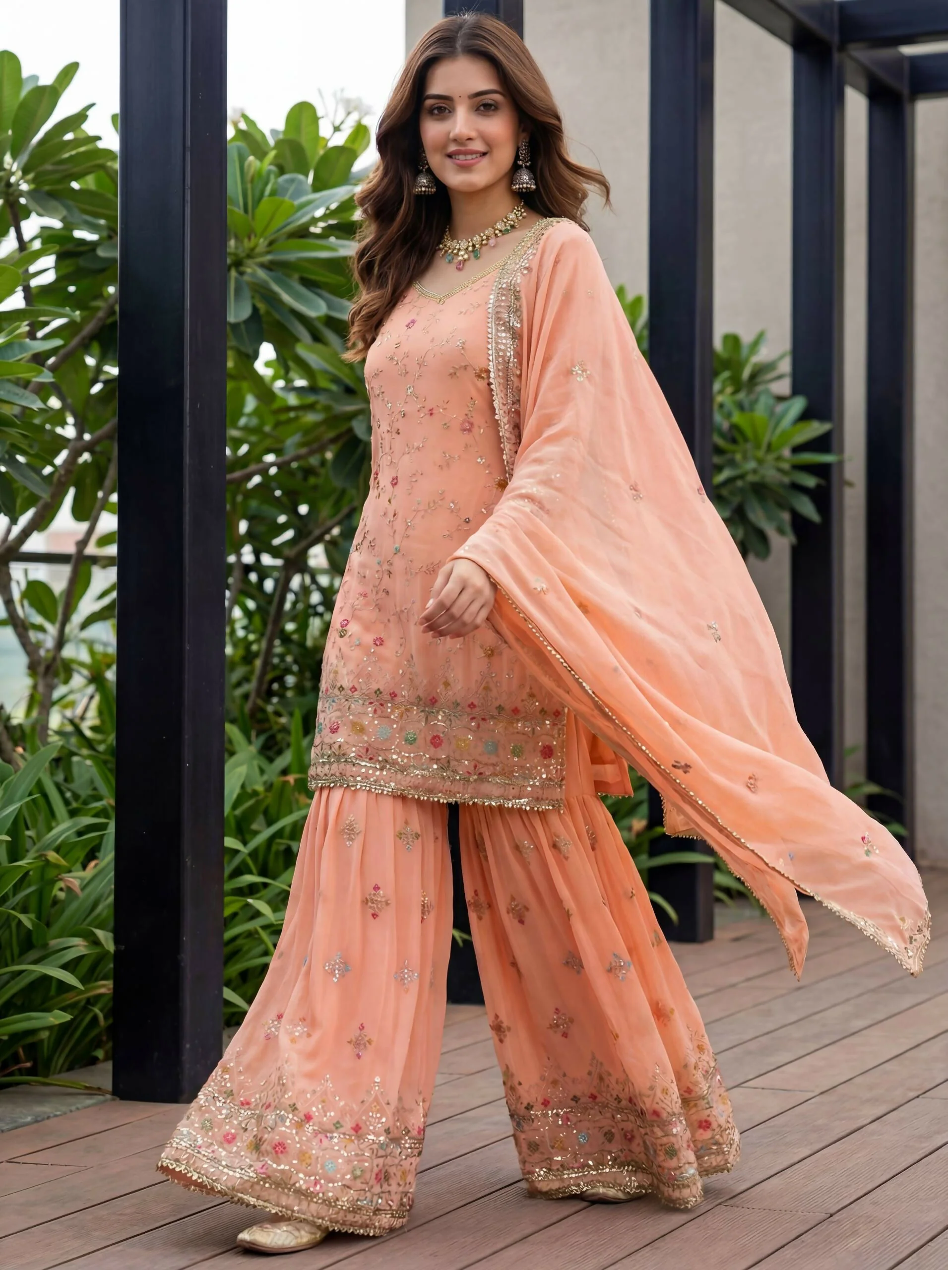 Teeya Creation Fenta Faux Georgette Multi Thread Work Wedding Wear Sharara Set - Image 2