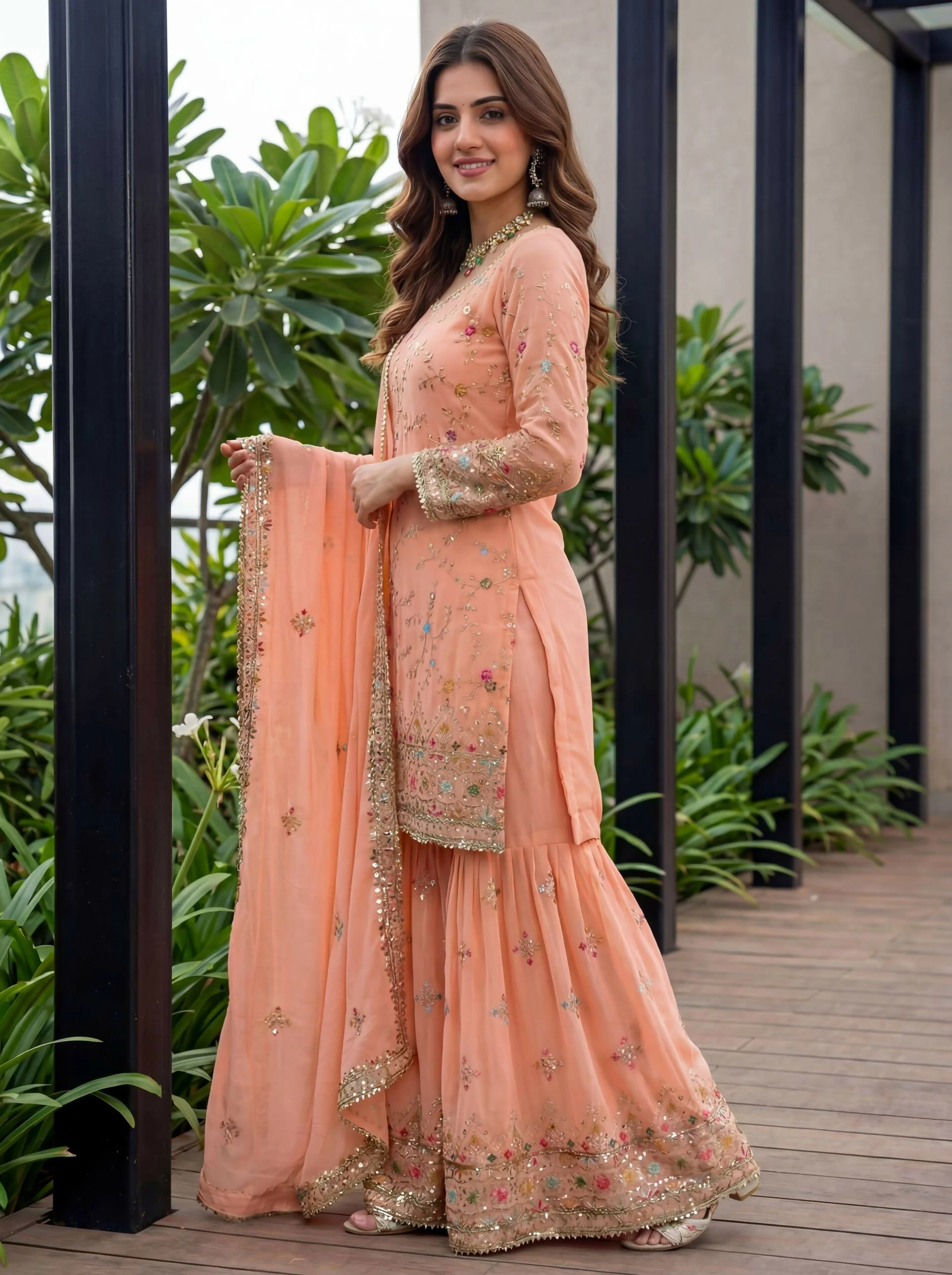 Teeya Creation Fenta Faux Georgette Multi Thread Work Wedding Wear Sharara Set - Image 3