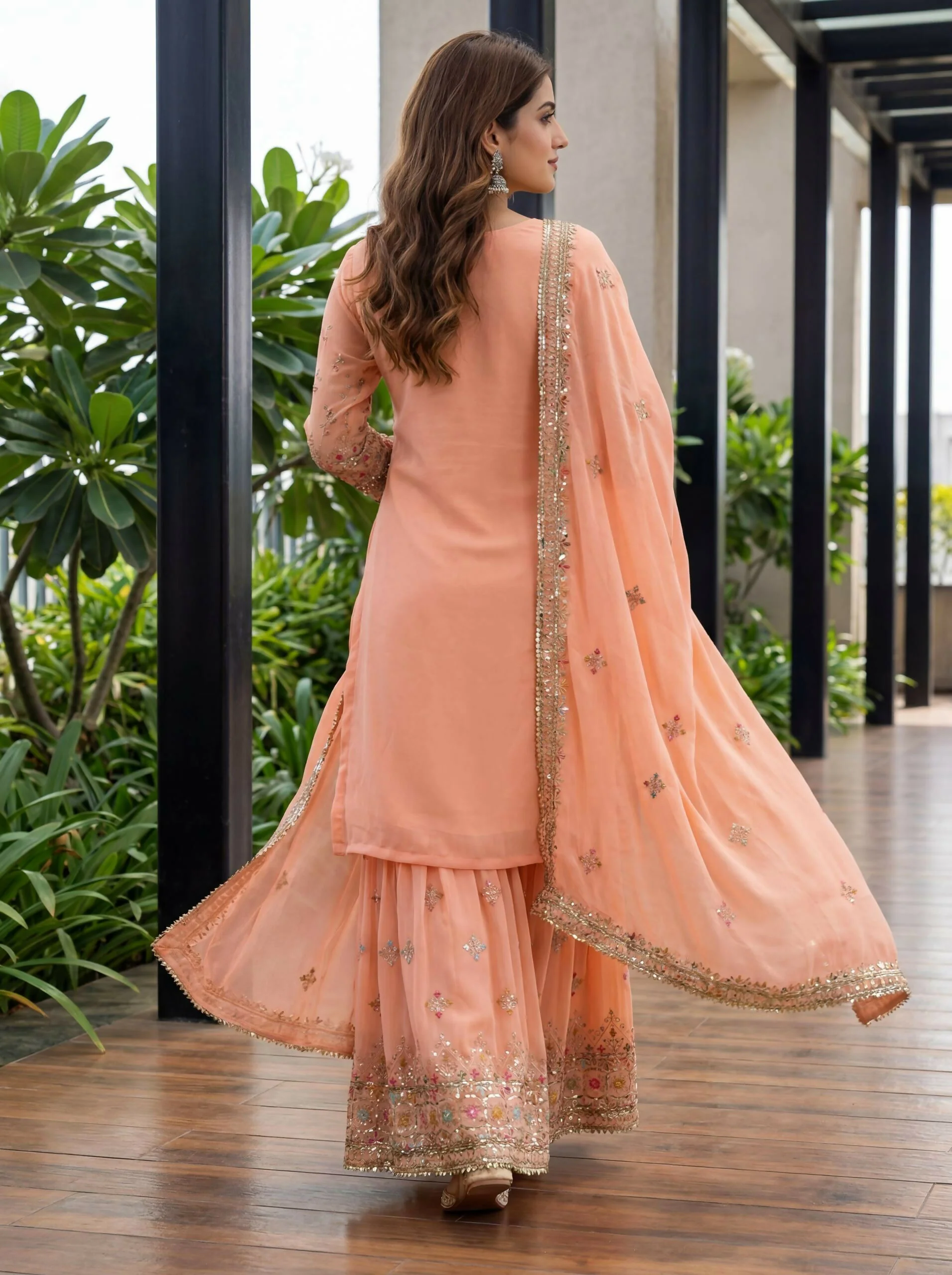 Teeya Creation Fenta Faux Georgette Multi Thread Work Wedding Wear Sharara Set - Image 4