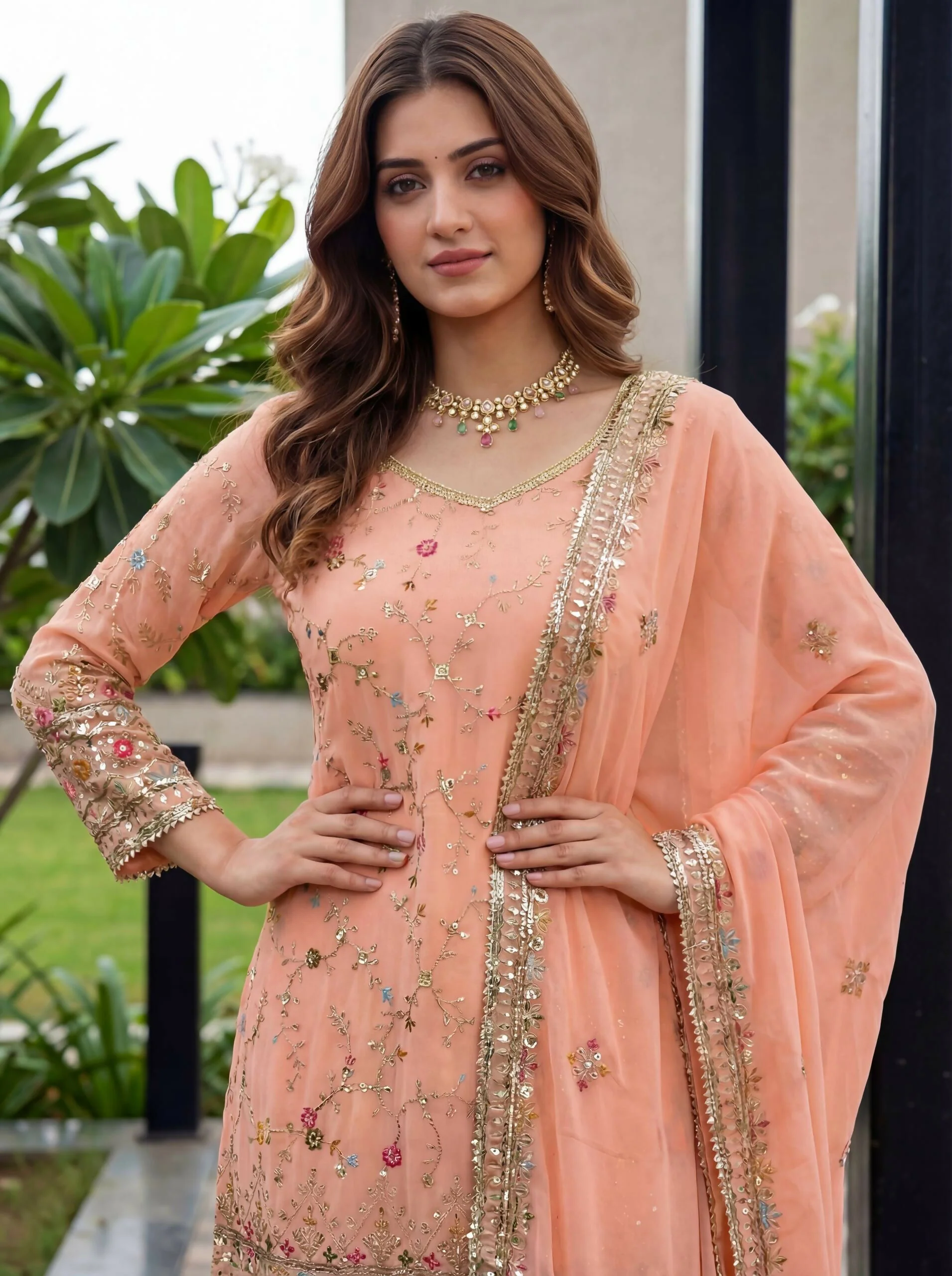 Teeya Creation Fenta Faux Georgette Multi Thread Work Wedding Wear Sharara Set - Image 5