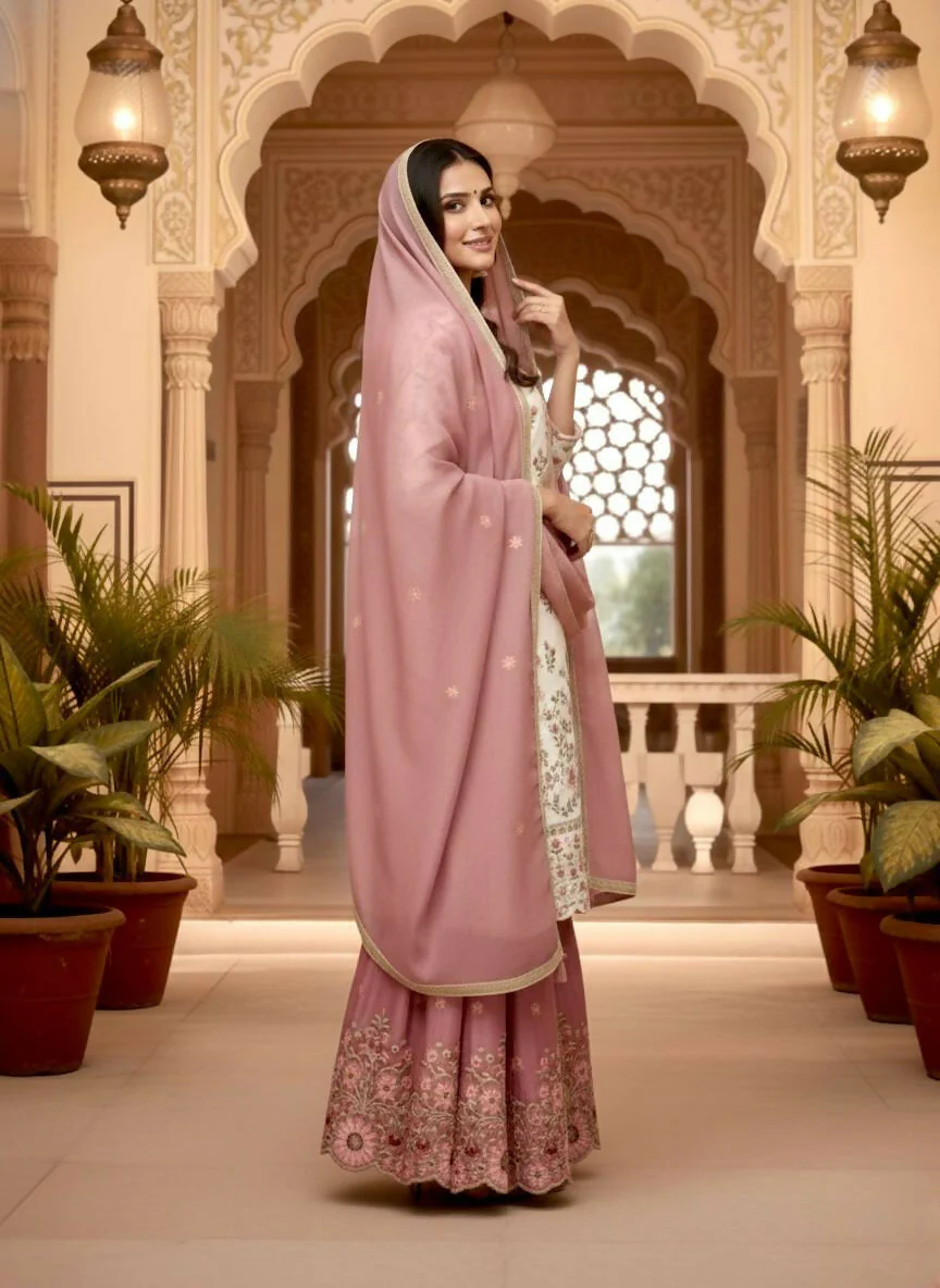 Teeya Creation Multi Color Pure Silk Gimmy Silk Heavy Embroidery Work Wedding Wear Palazzo Pair - Image 4