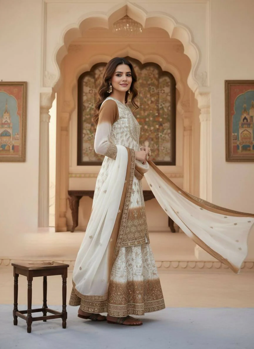 Teeya Creation Multi Color Star Georgette Heavy Embroidery Work Functional Wear Salwar Suit - Image 3