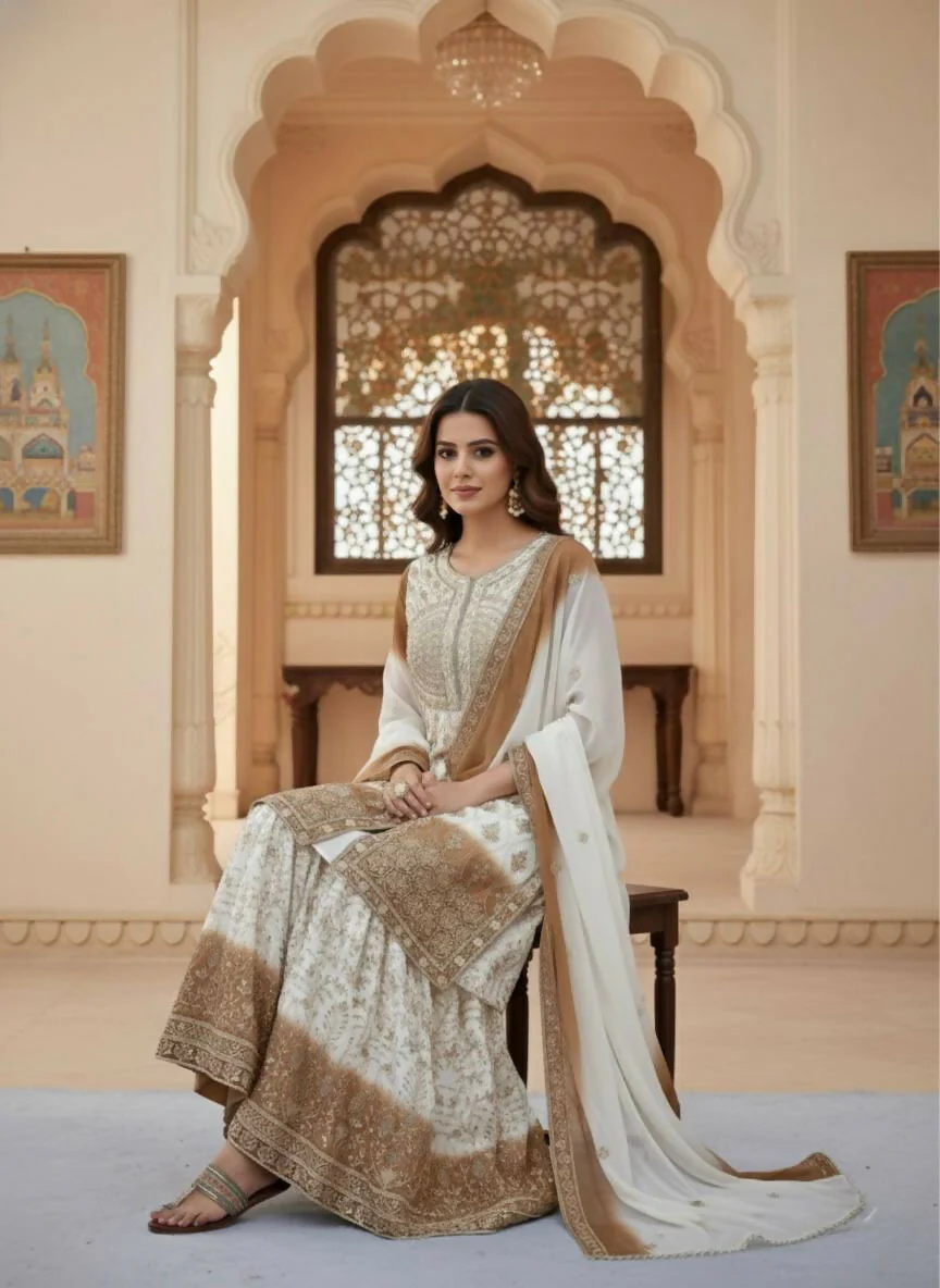 Teeya Creation Multi Color Star Georgette Heavy Embroidery Work Functional Wear Salwar Suit - Image 4
