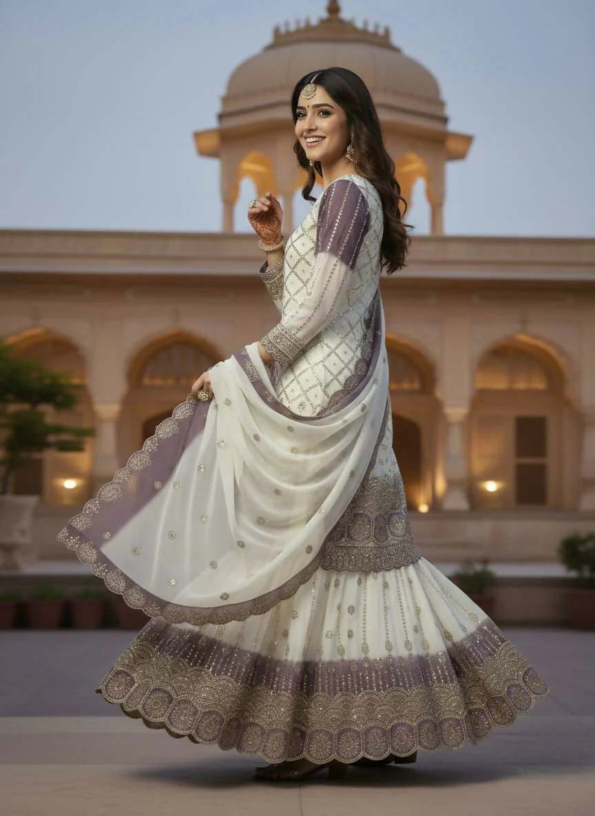 Teeya Creation Multi Color Star Georgette Heavy Embroidery Work Functional Wear Salwar Suit - Image 3