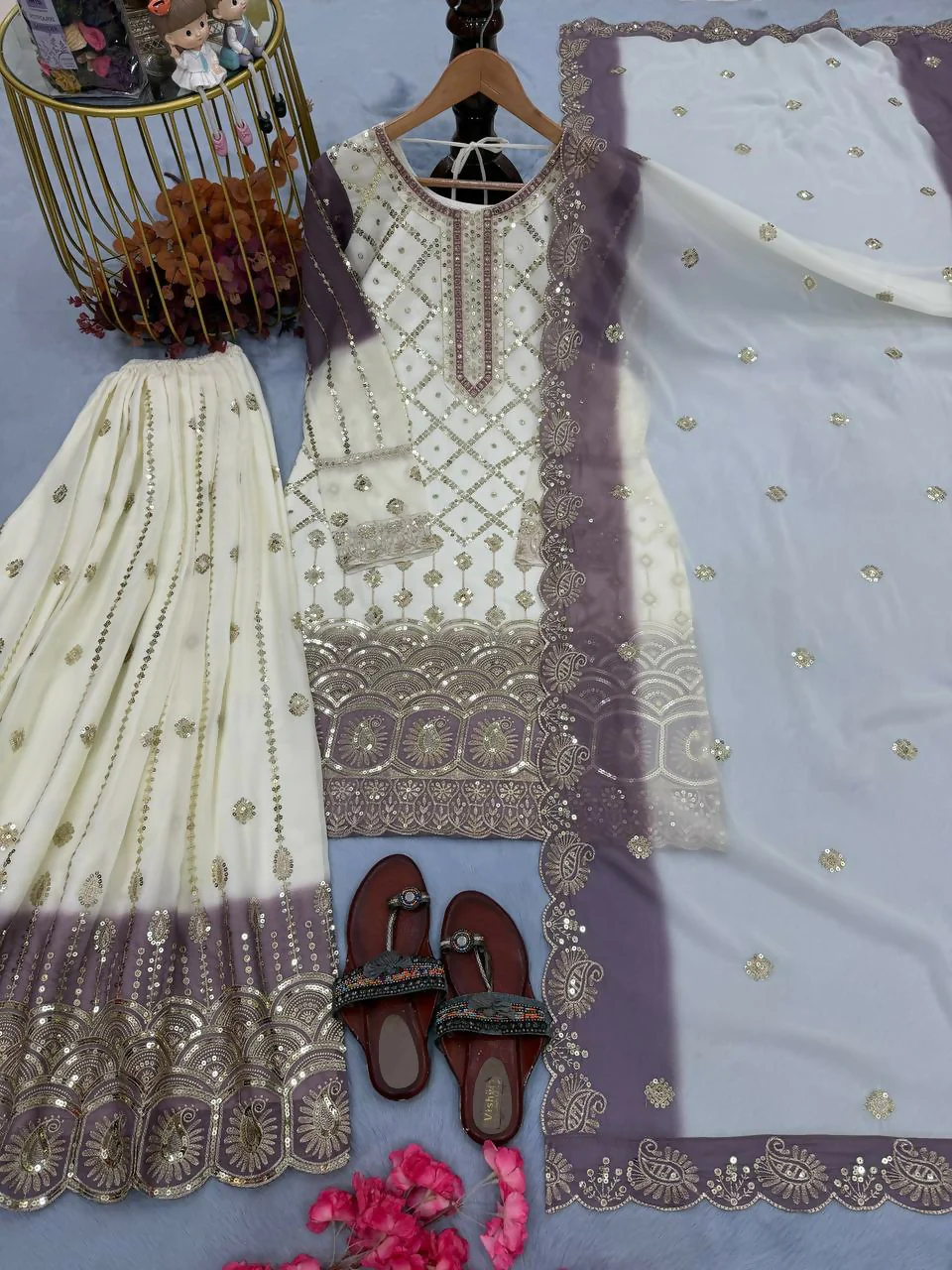 Teeya Creation Multi Color Star Georgette Heavy Embroidery Work Functional Wear Salwar Suit - Image 4