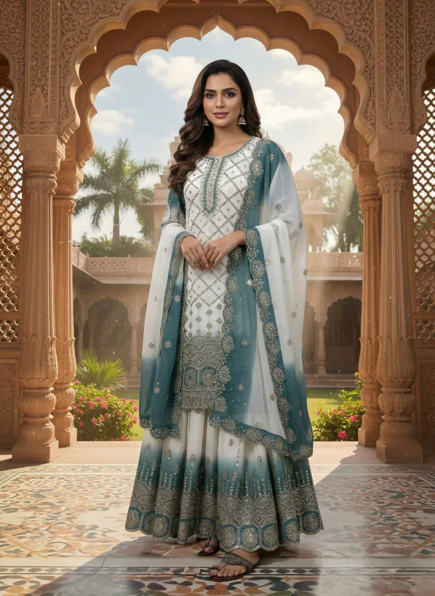 Teeya Creation Multi Color Star Georgette Heavy Embroidery Work Functional Wear Salwar Suit