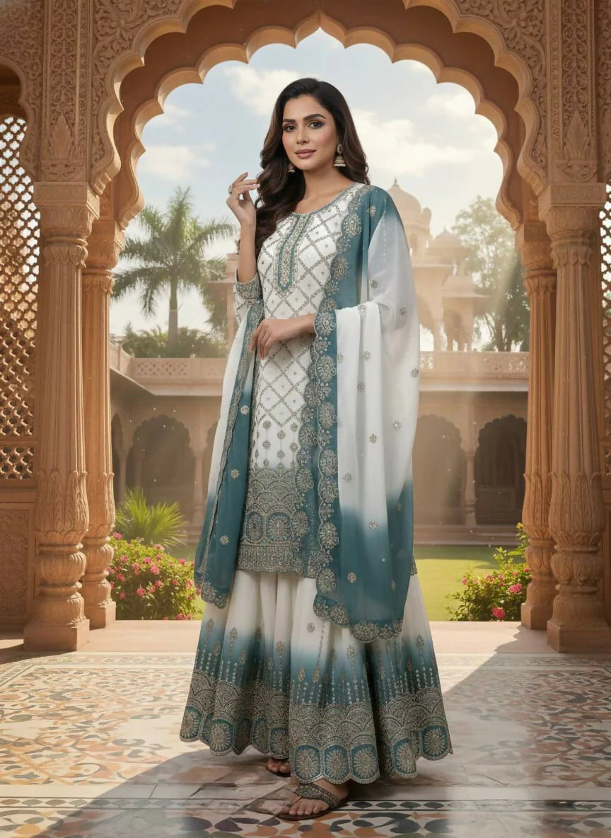 Teeya Creation Multi Color Star Georgette Heavy Embroidery Work Functional Wear Salwar Suit - Image 2