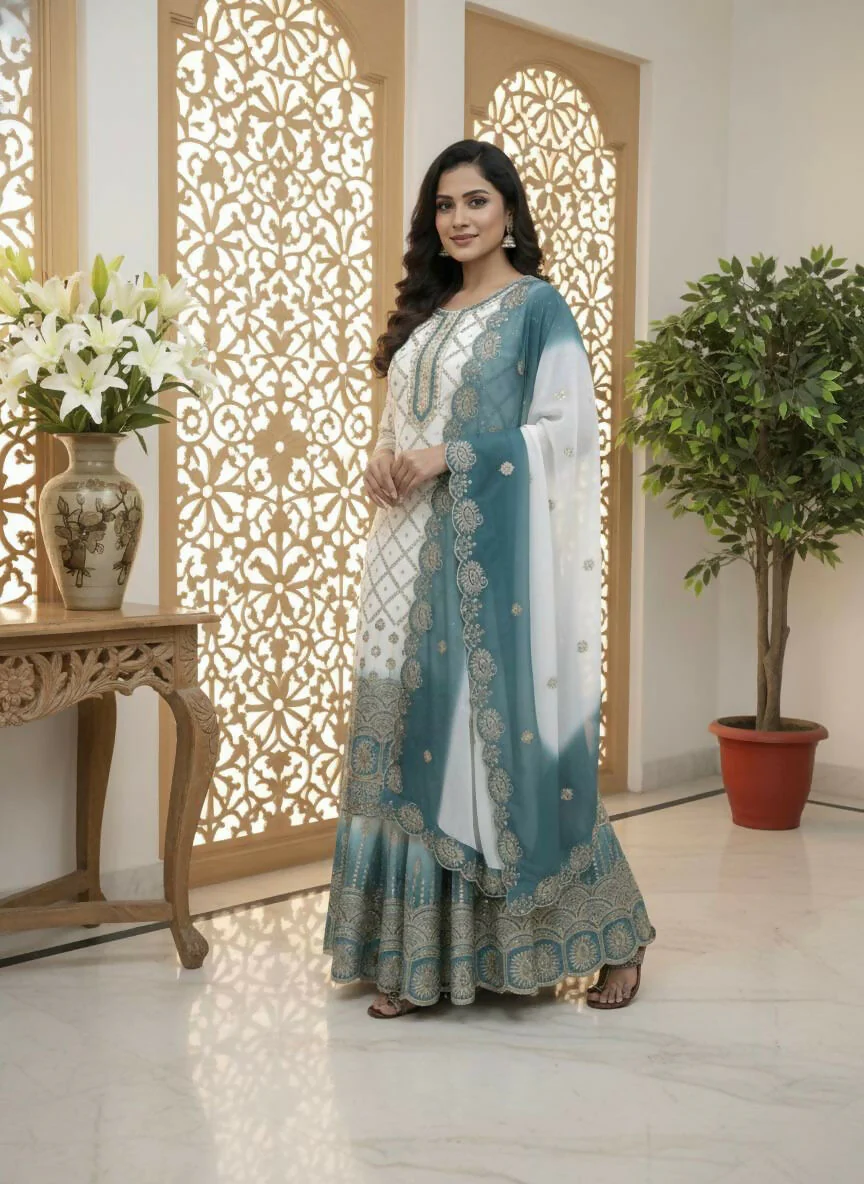 Teeya Creation Multi Color Star Georgette Heavy Embroidery Work Functional Wear Salwar Suit - Image 3