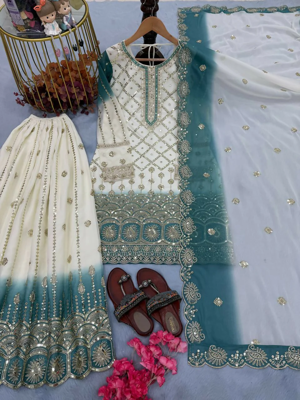 Teeya Creation Multi Color Star Georgette Heavy Embroidery Work Functional Wear Salwar Suit - Image 4