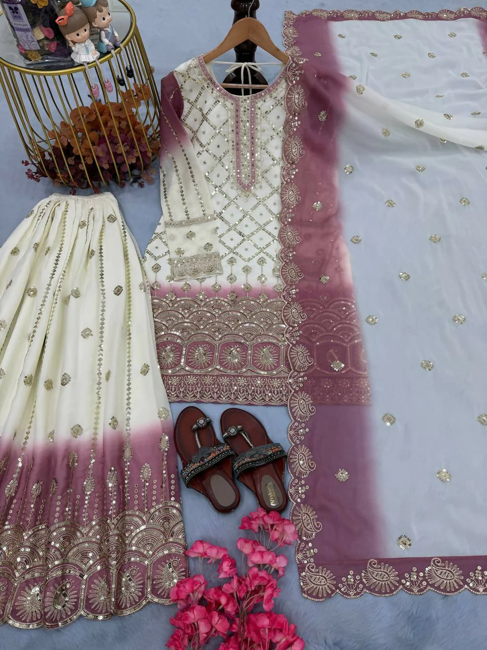 Teeya Creation Multi Color Star Georgette Heavy Embroidery Work Functional Wear Salwar Suit - Image 3