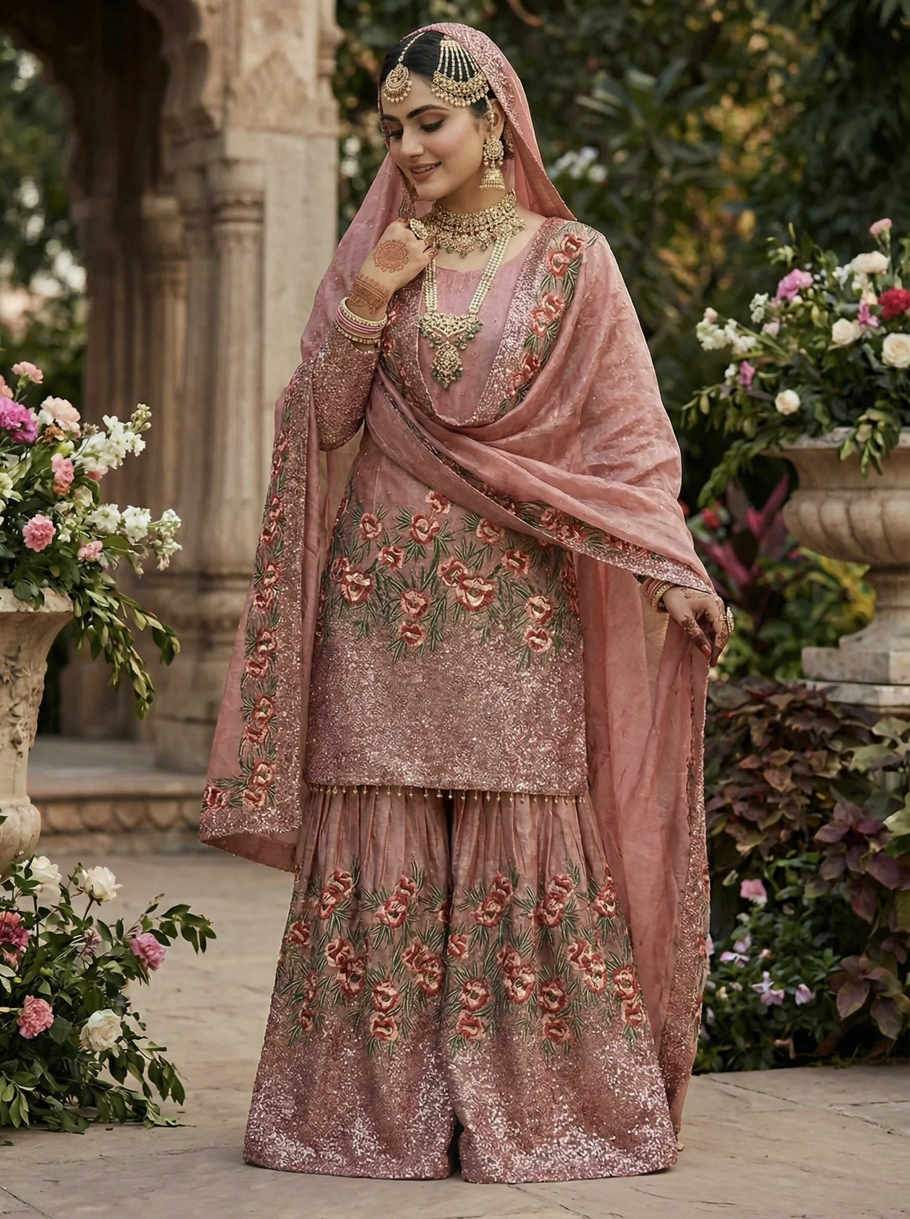 Teeya Creation Peach Fendy Silk Heavy Embroidery Work Party Wear Sharara Suit - Image 2