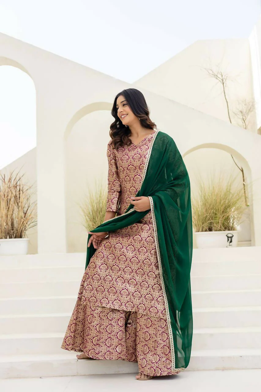 Teeya Creation Peach Viscose Jacquard Party Wear Designer Suit - Image 3