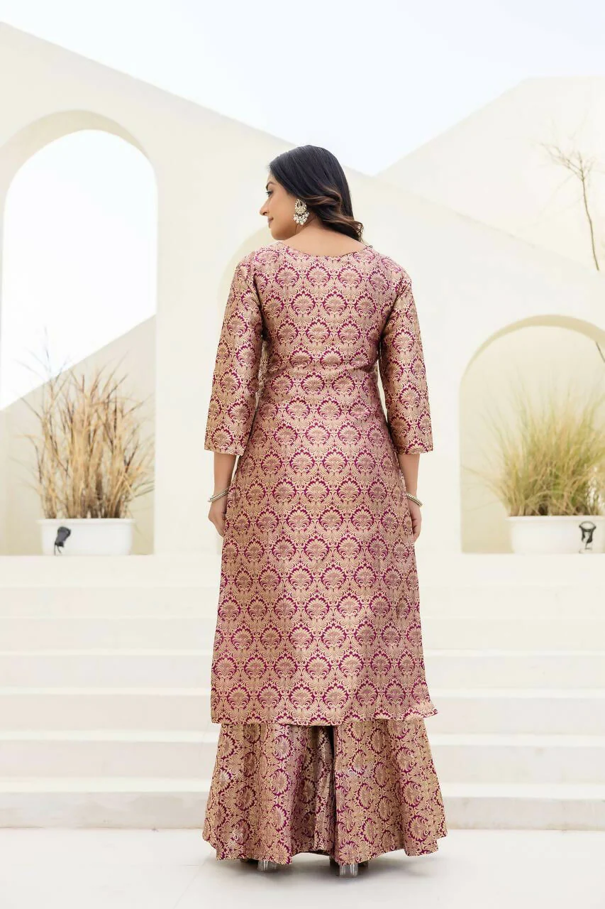 Teeya Creation Peach Viscose Jacquard Party Wear Designer Suit - Image 4