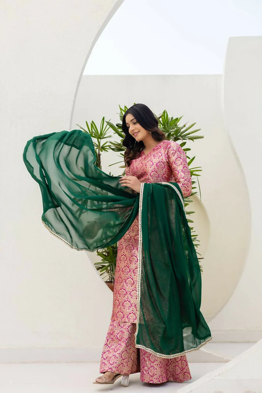 Teeya Creation Pink Viscose Jacquard Party Wear Designer Suit - Image 3