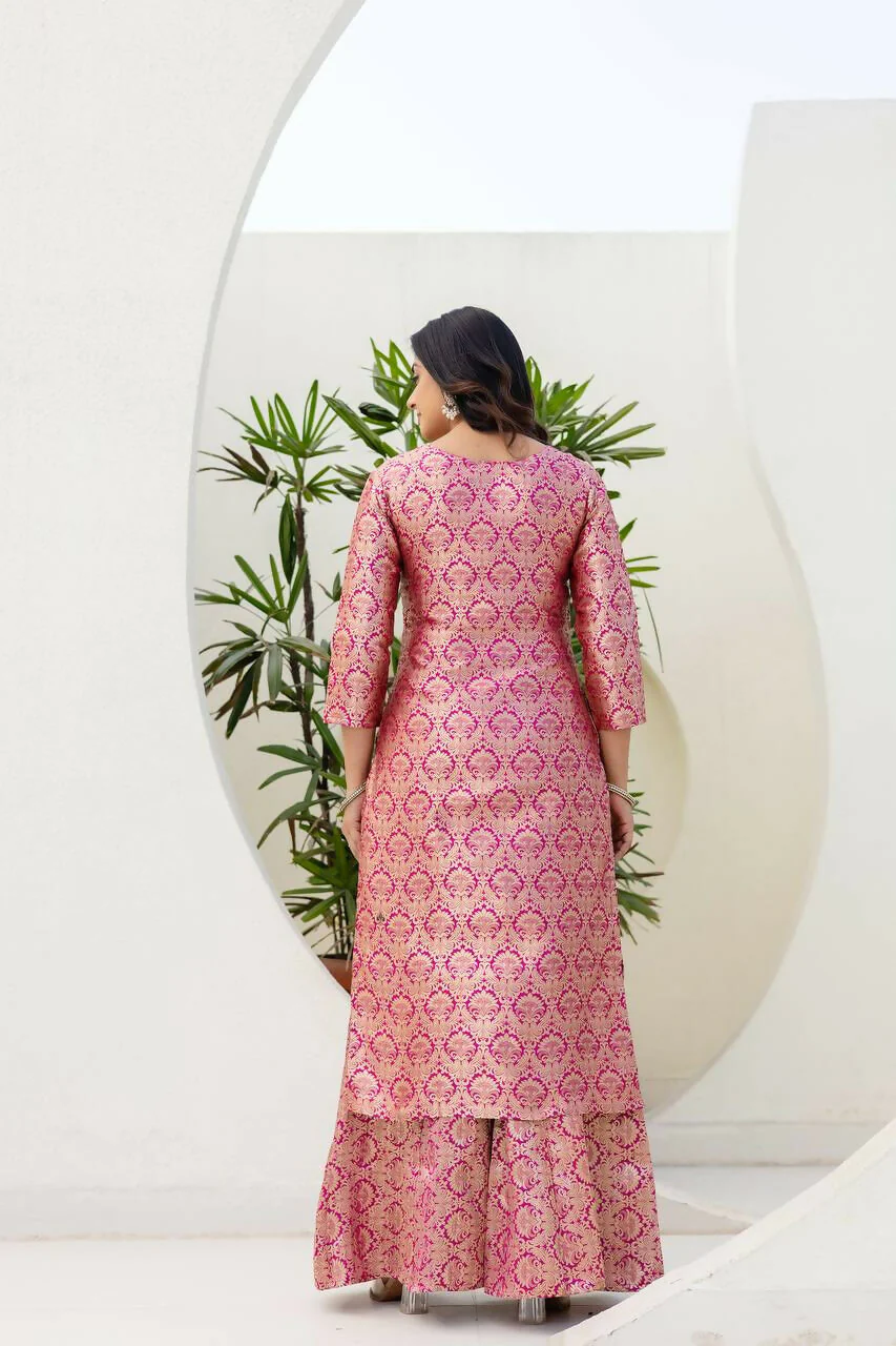 Teeya Creation Pink Viscose Jacquard Party Wear Designer Suit - Image 4