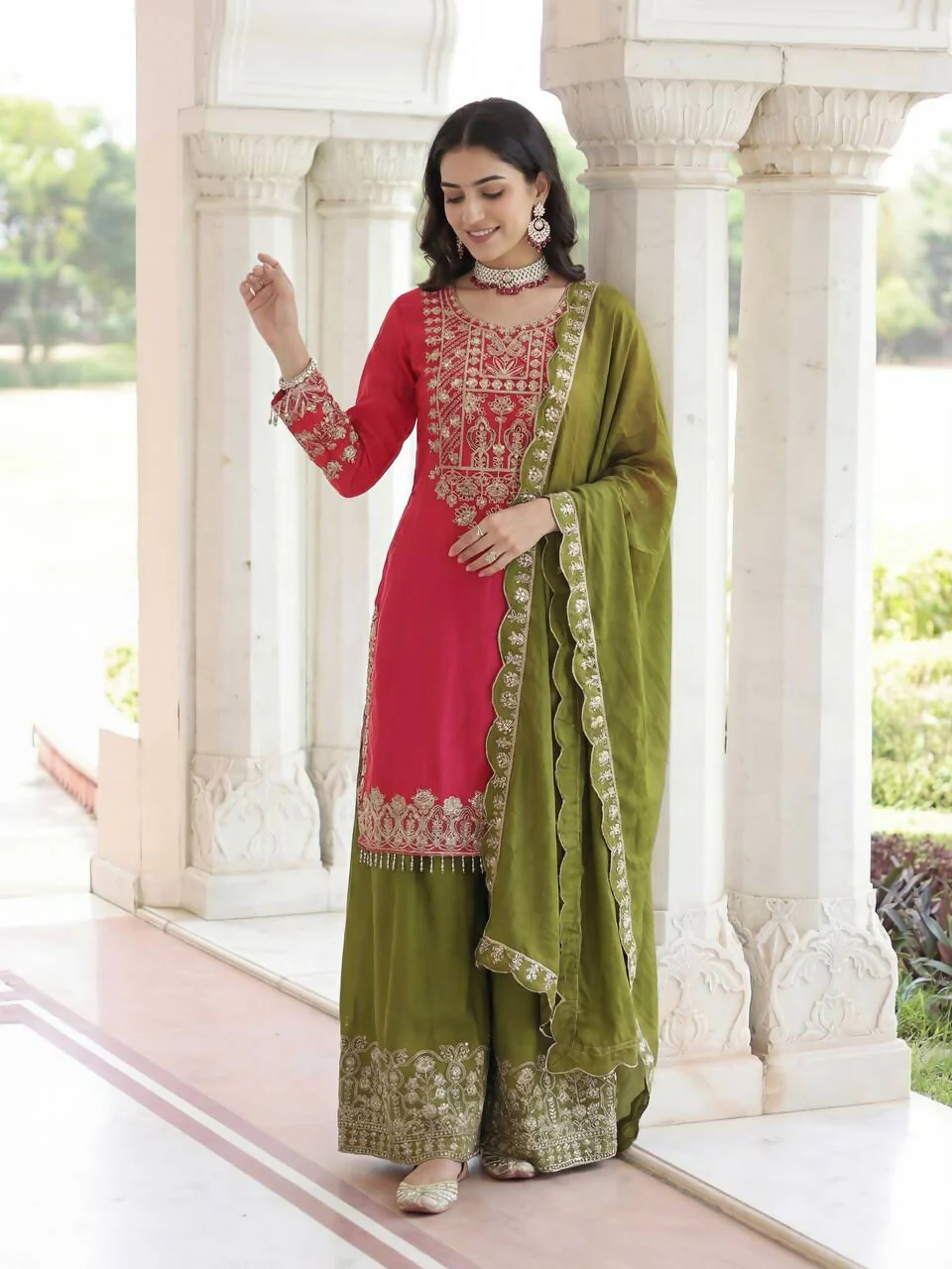 Teeya Creation Rani Chinon Silk Designer Wedding Wear Embroidery Work Palazzo - Image 3