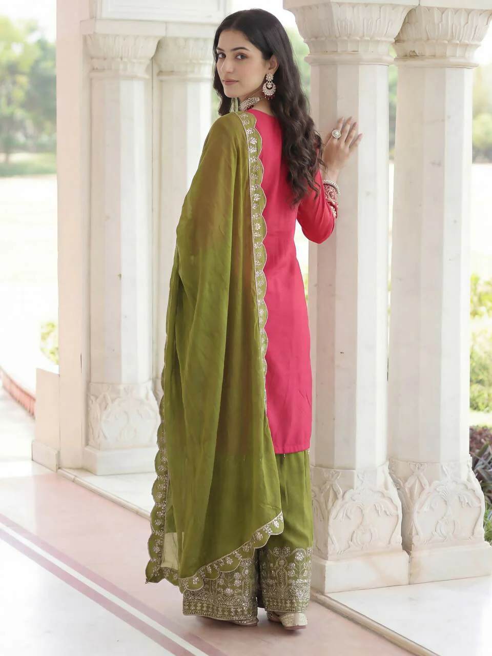 Teeya Creation Rani Chinon Silk Designer Wedding Wear Embroidery Work Palazzo - Image 4