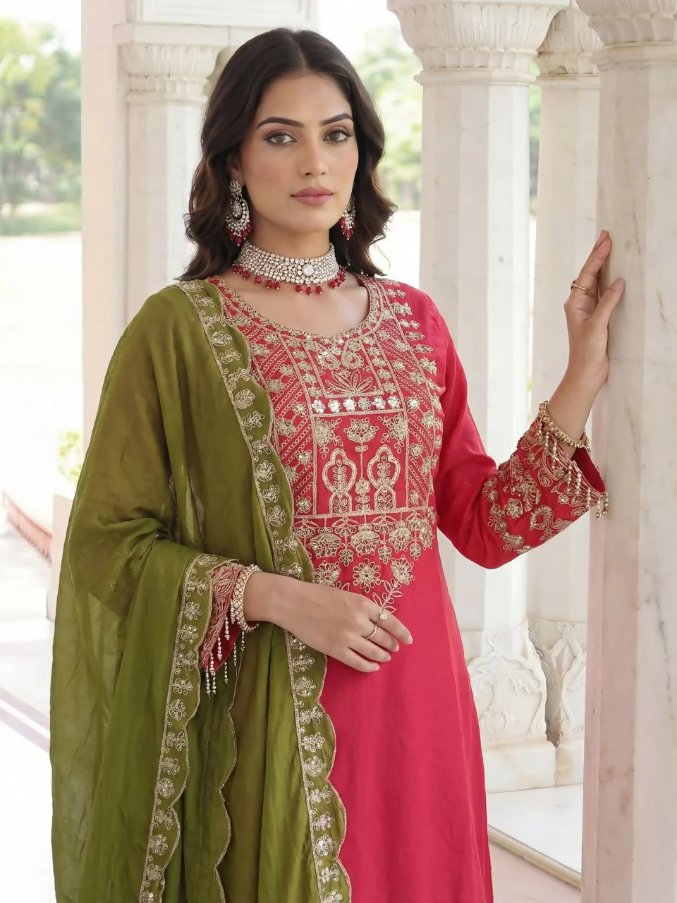 Teeya Creation Rani Chinon Silk Designer Wedding Wear Embroidery Work Palazzo - Image 5
